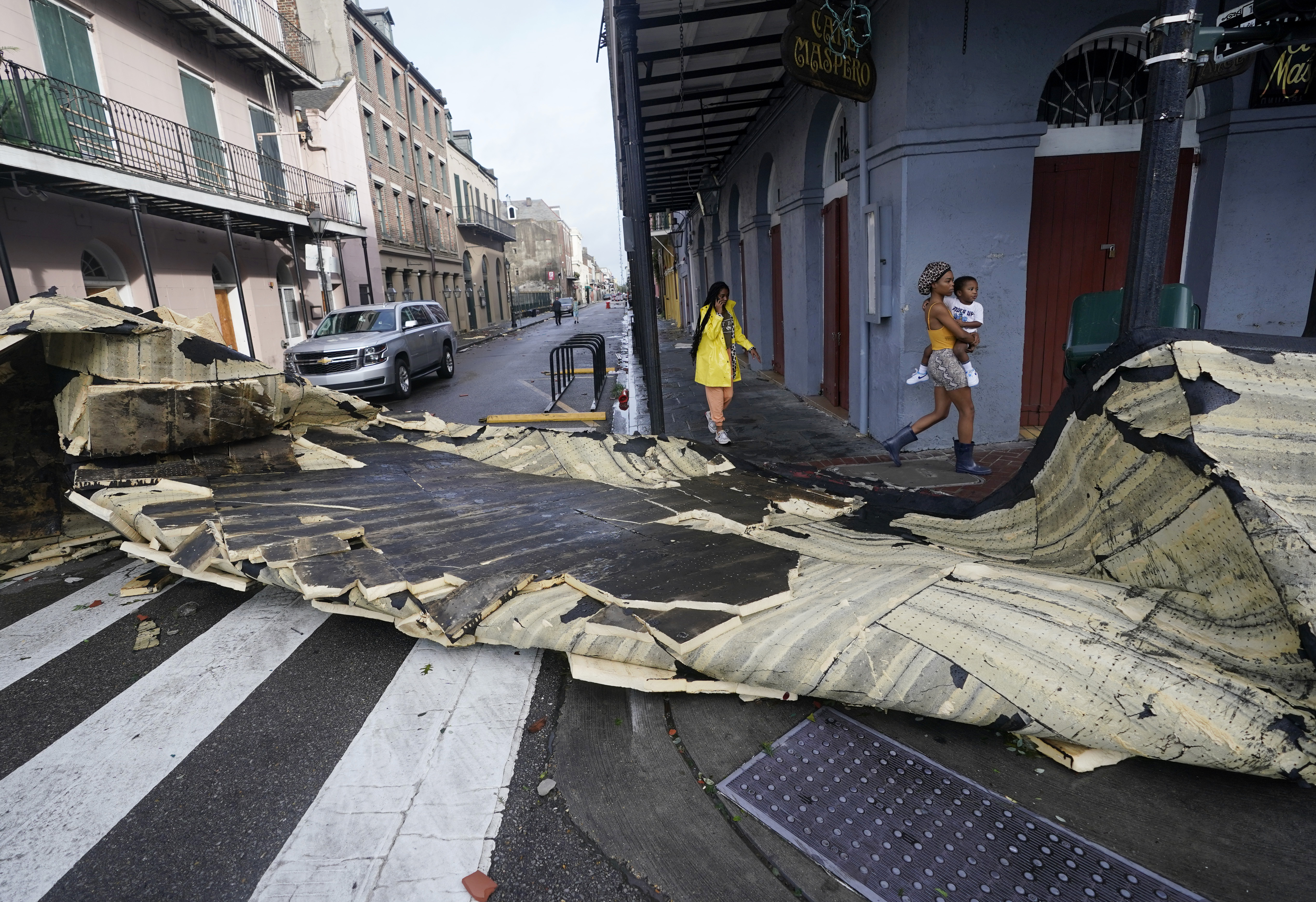 Mon., Aug. 30: A section of roof that was blown off of a building in the French Quarter in New Orleans.