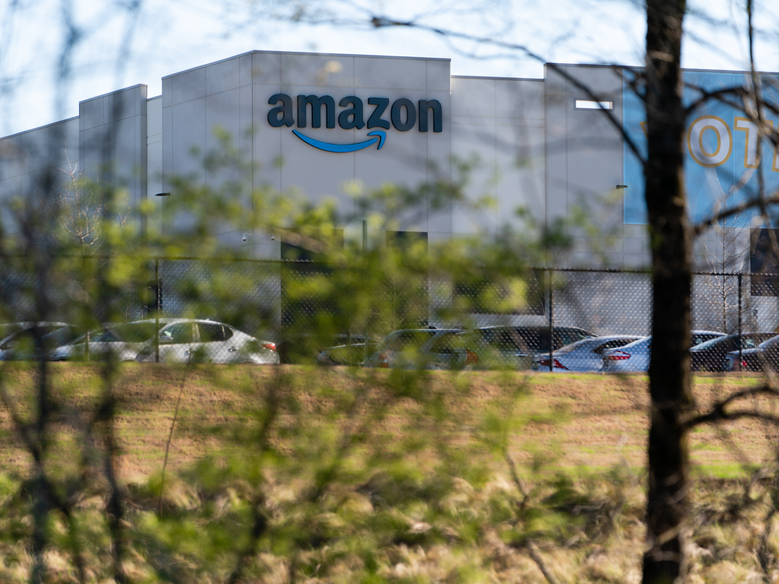 The Amazon warehouse at the center of a high-profile unionization drive is seen on March 29 in Bessemer, Ala. (Getty Images)