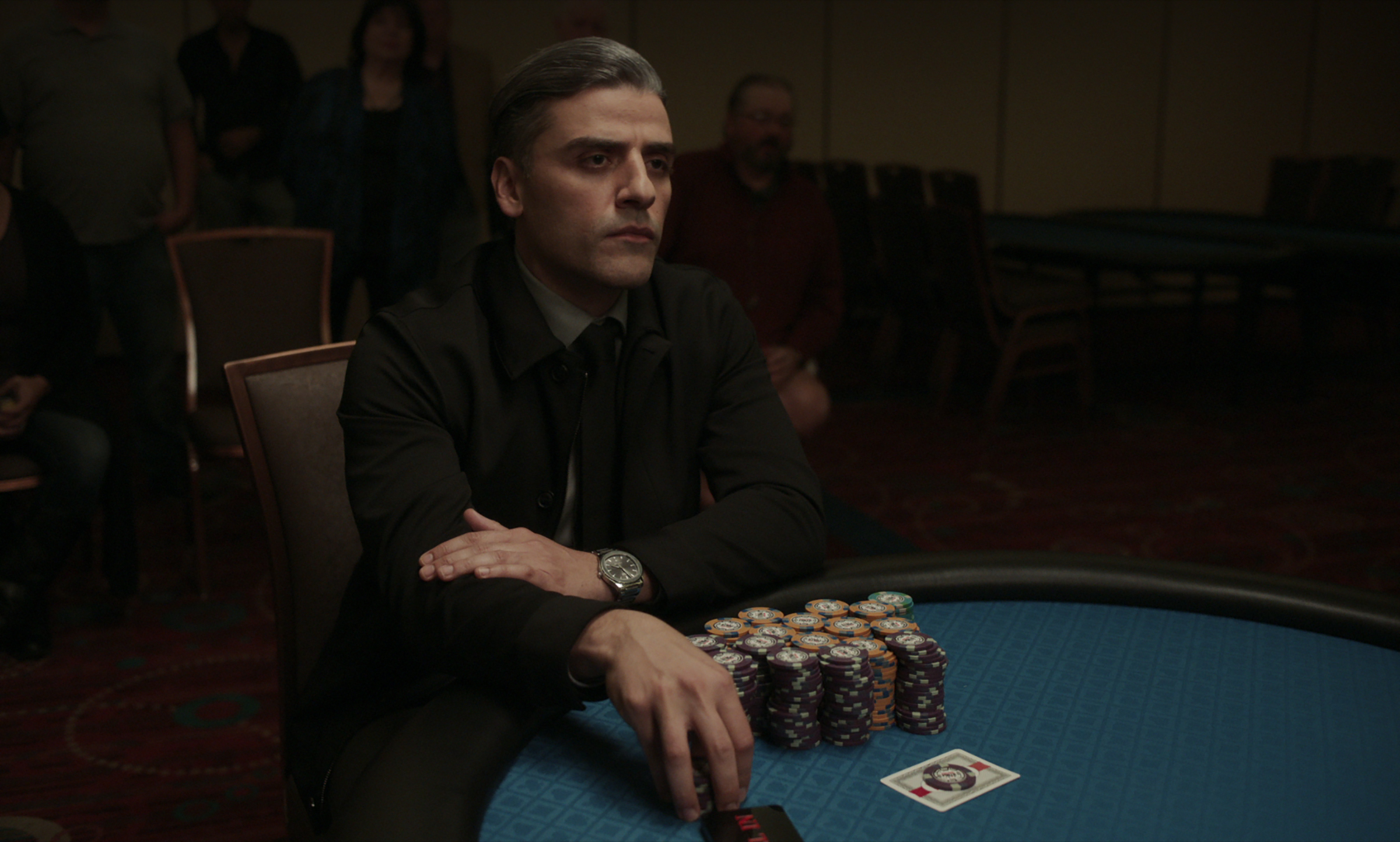 Oscar Isaac plays a former military interrogator who is haunted by the past in Paul Schrader's <em>The Card Counter.</em> (Focus Features)