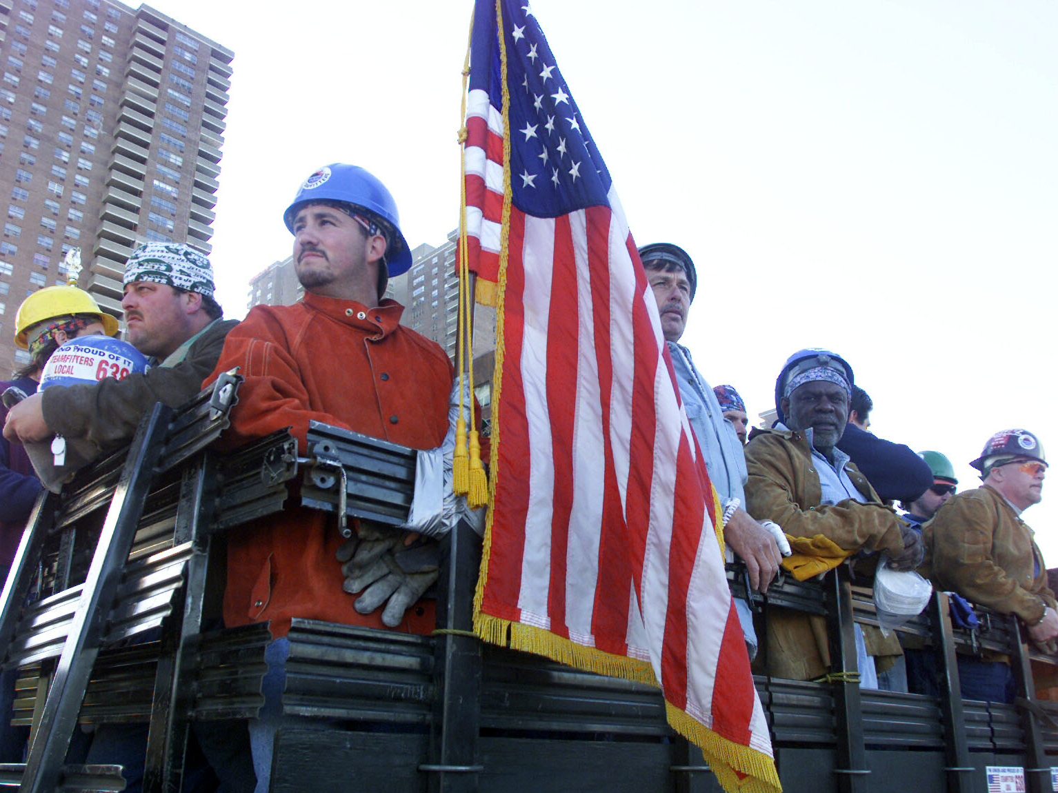 Recovery workers head to ground zero in New York City after the Sept. 11, 2001, attacks. (Sygma via Getty Images)