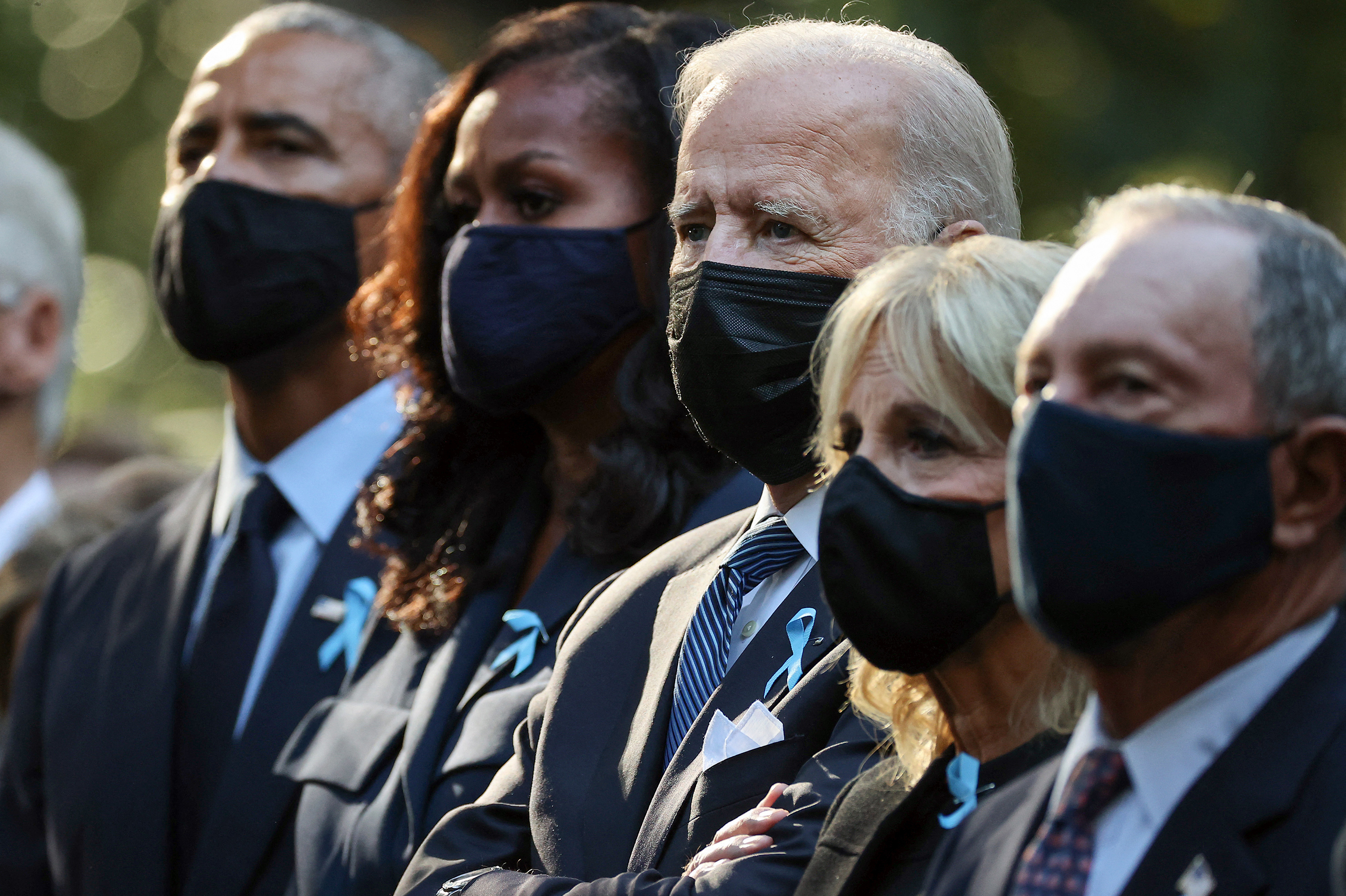 Photos: Scenes From 9/11 National Memorials 4 Former President Barack Obama (from left), former first lady Michelle Obama, President Biden, first lady Jill Biden and former New York City Mayor Michael Bloomberg attend 9/11 commemoration ceremony in New York City.