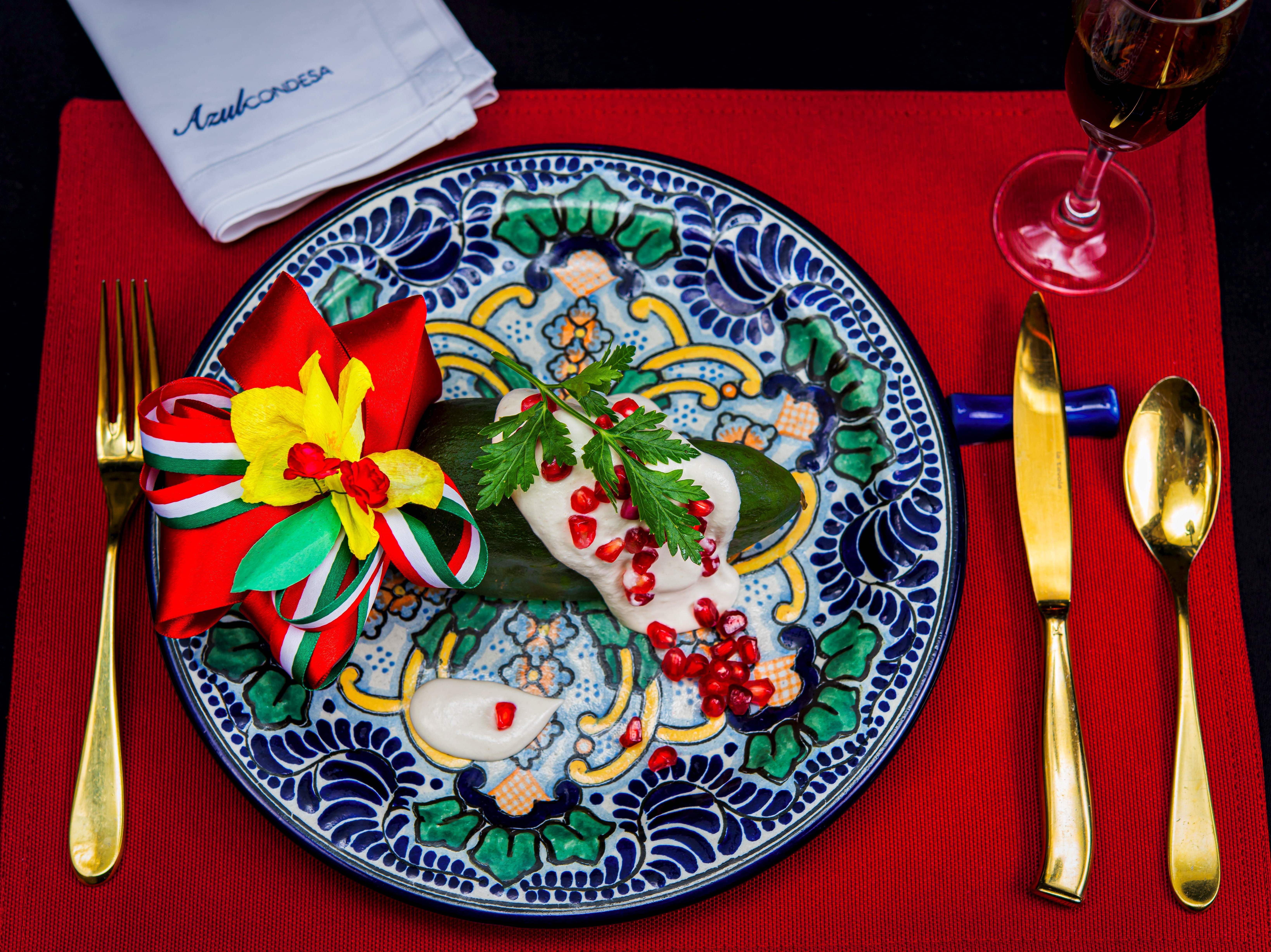 Chiles en nogada, a traditional and patriotic Mexican dish.