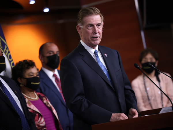 Rep. Don Beyer (D-VA), shown here at a press conference in Washington, D.C., earlier this year, introduced the Safe Travel Act on Sept. 9 because he thinks President Biden's vaccine mandate doesn't go far enough.