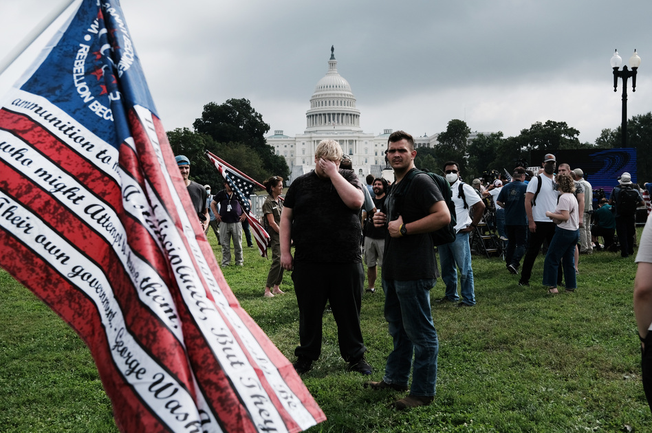 Supporters of those suspected of taking part in the Jan. 6 attack on the U.S. Capitol attend the Justice for J6 rally near the U.S. Capitol on Saturday. (Spencer Platt/Getty Images)