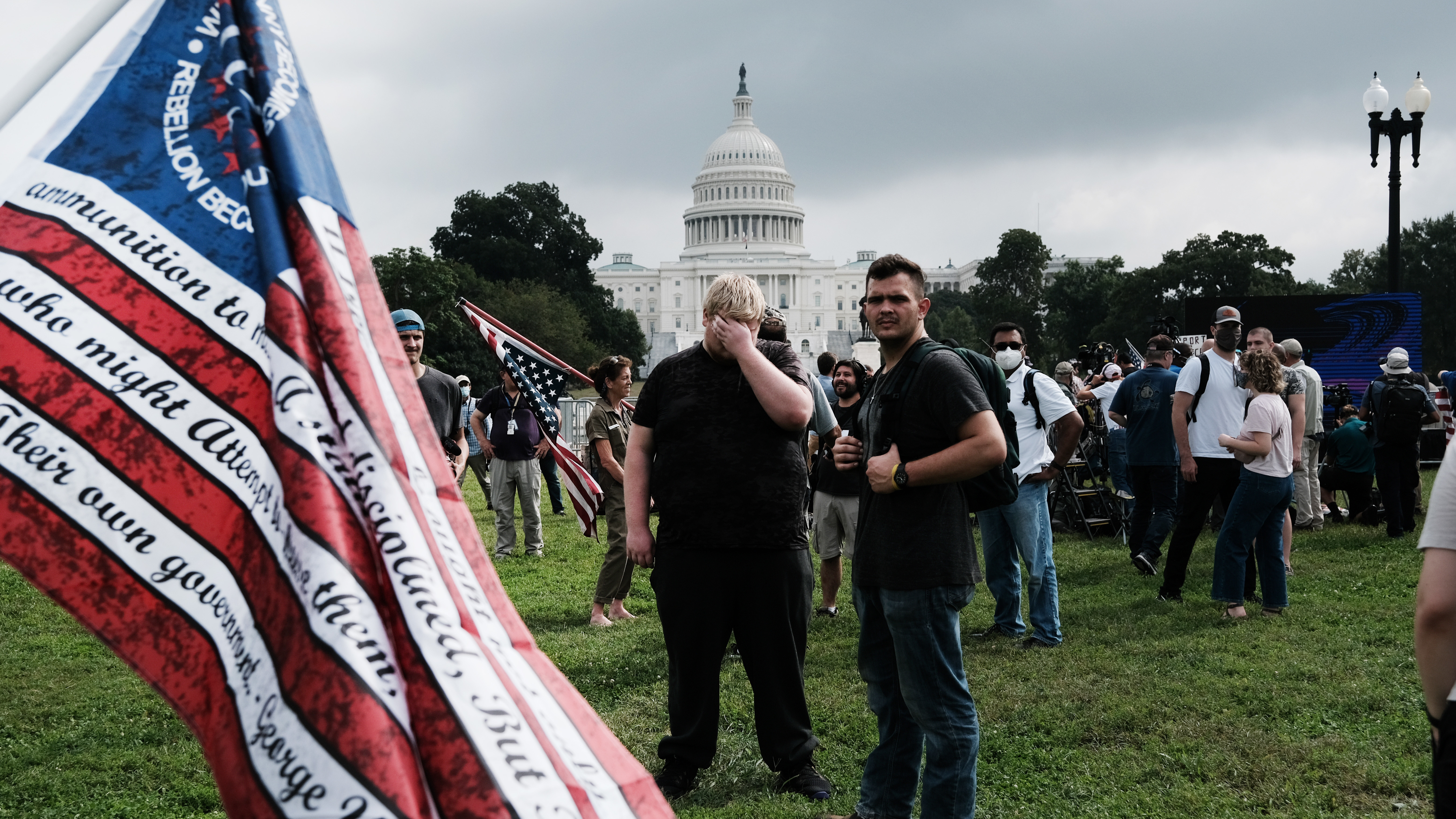Supporters of those suspected of taking part in the Jan. 6 attack on the U.S. Capitol attend the Justice for J6 rally near the U.S. Capitol on Saturday.