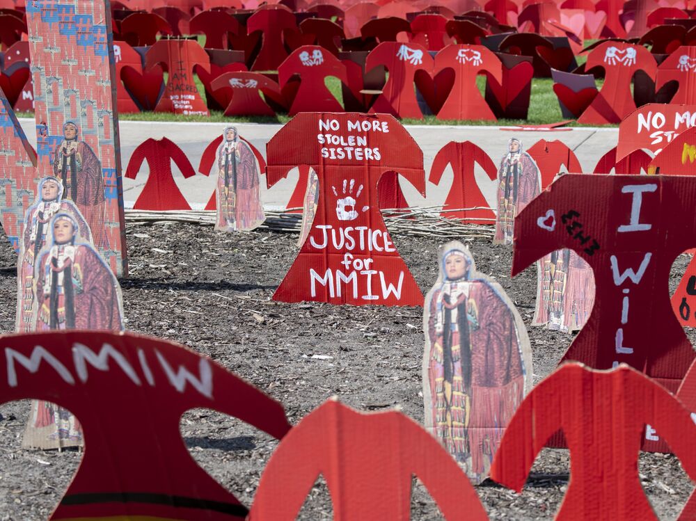 A memorial to missing and murdered Indigenous women is set up in St. Paul, Minn. (Universal Images Group via Getty Images)