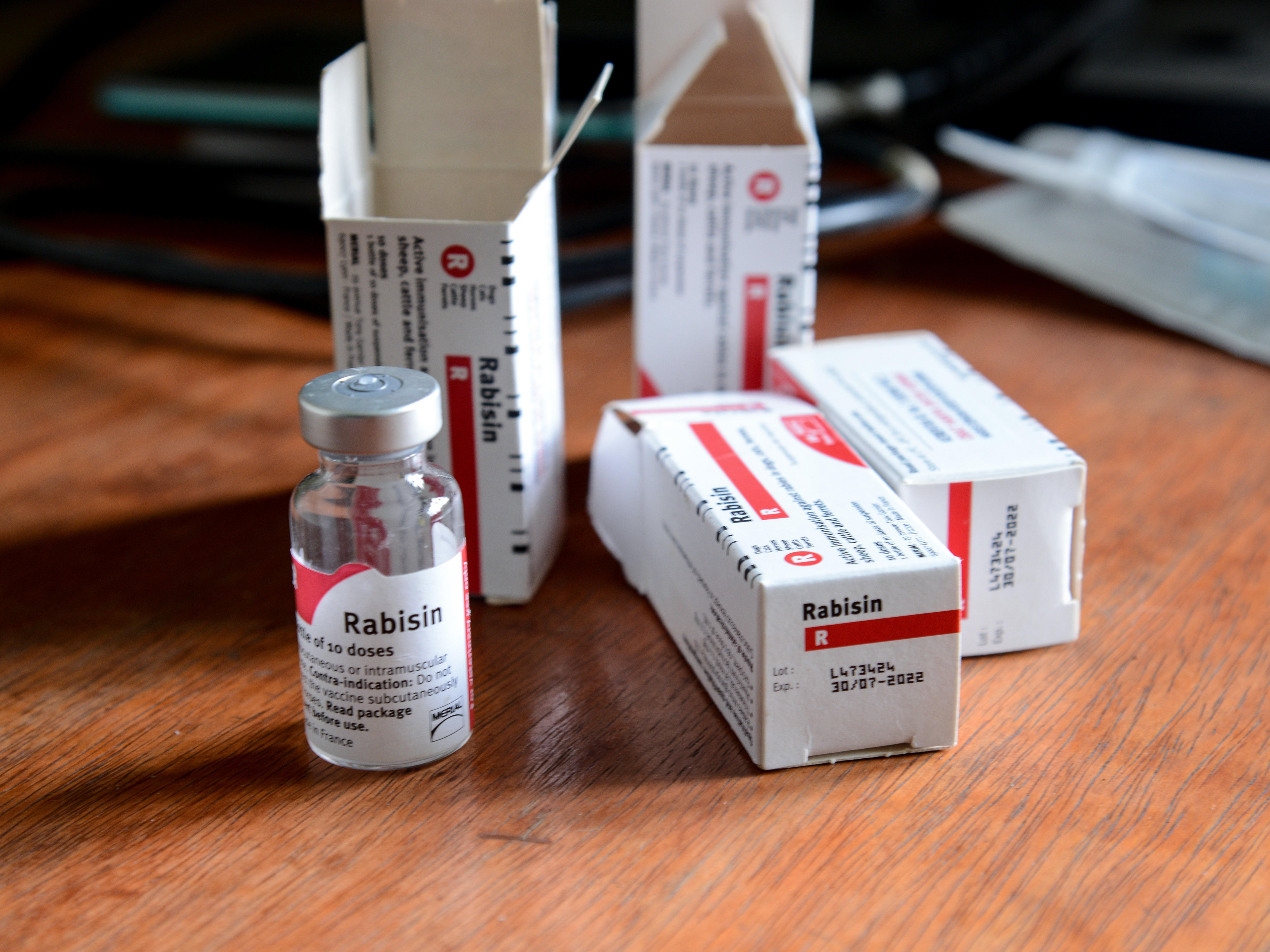 Rabies is a preventable viral disease. Human fatalities are rare and typically occur in people who don't get treatment quickly. Here, a vial and box of rabies vaccine. (NurPhoto via Getty Images)