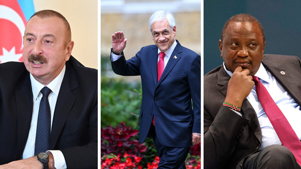 The Pandora Papers cite a number of leaders from lower-income countries or nations with great levels of inequality, among them Azerbaijani President Ilham Aliyev (from left), Chilean President Sebastián Piñera and Kenyan President Uhuru Kenyatta.