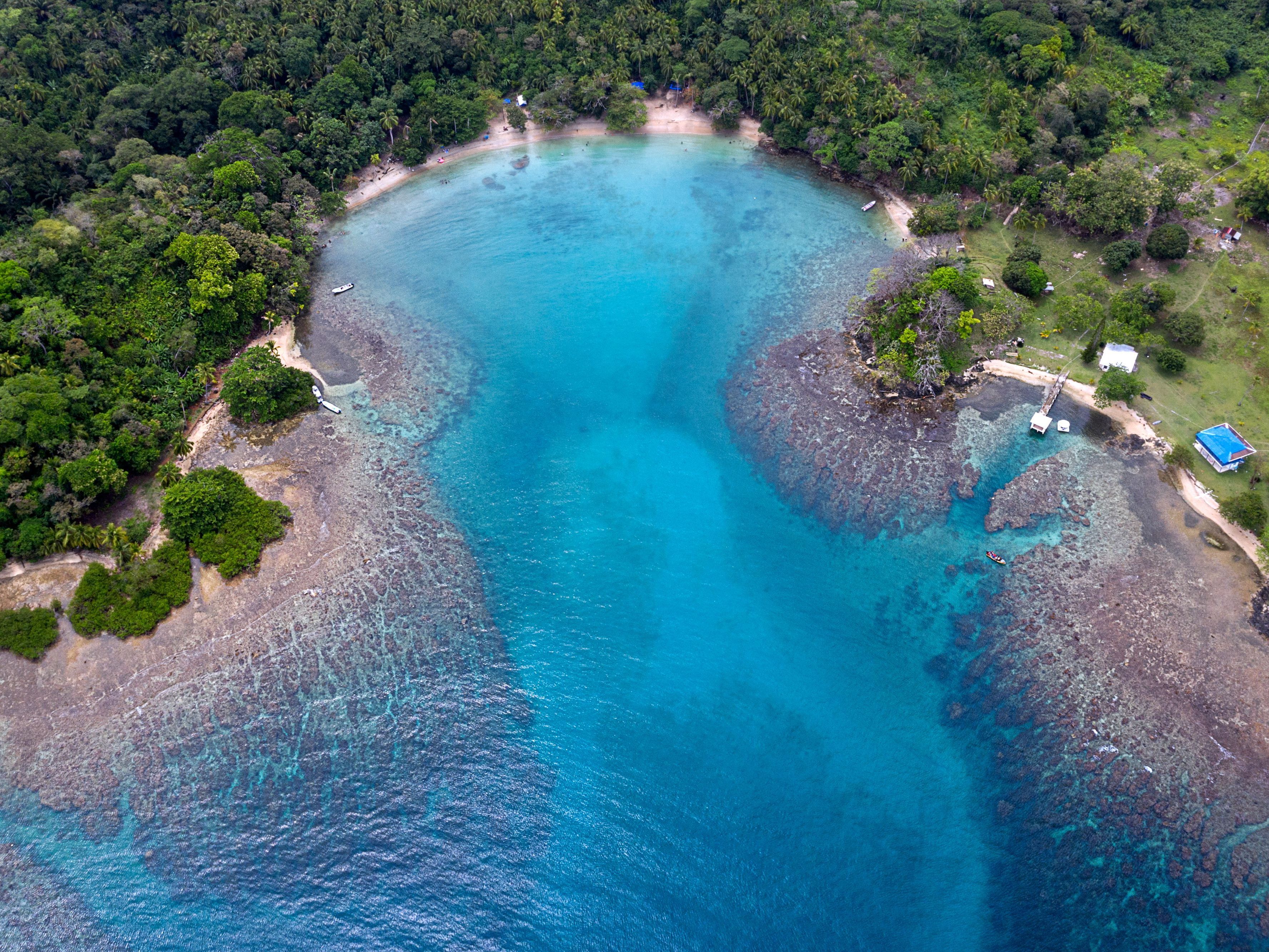 Aerial view of a coral reef area at Playa Blanca, in Portobelo, Colon province, Panama, on April 16, 2021. A massive new report shows that the world's coral reefs are under stress, but could recover if greenhouse gas emissions are significantly reduced. (AFP via Getty Images)