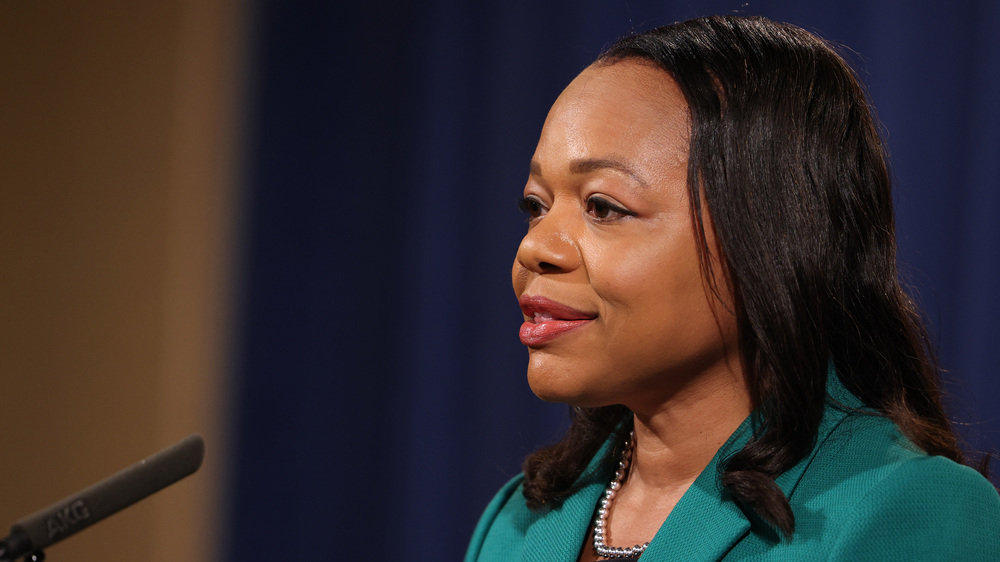 Kristen Clarke, Assistant Attorney General for the civil rights division, speaks at a news conference at the Department of Justice on June 25 to announce that the Department of Justice would be suing the state of Georgia over it's new election laws. She urged lawmakers on Wednesday to restore protections in the landmark Voting Rights Act. (Getty Images)