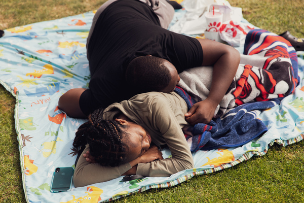 Los Angeles locals, Tiffany Harris and Avery Pike picnic at Bruce Beach on "It's soothing to come to. You get the breeze and you just..." said Harris gesturing her with her arms towards the ocean. "This is one of my favorite spots I come to." said Pike.