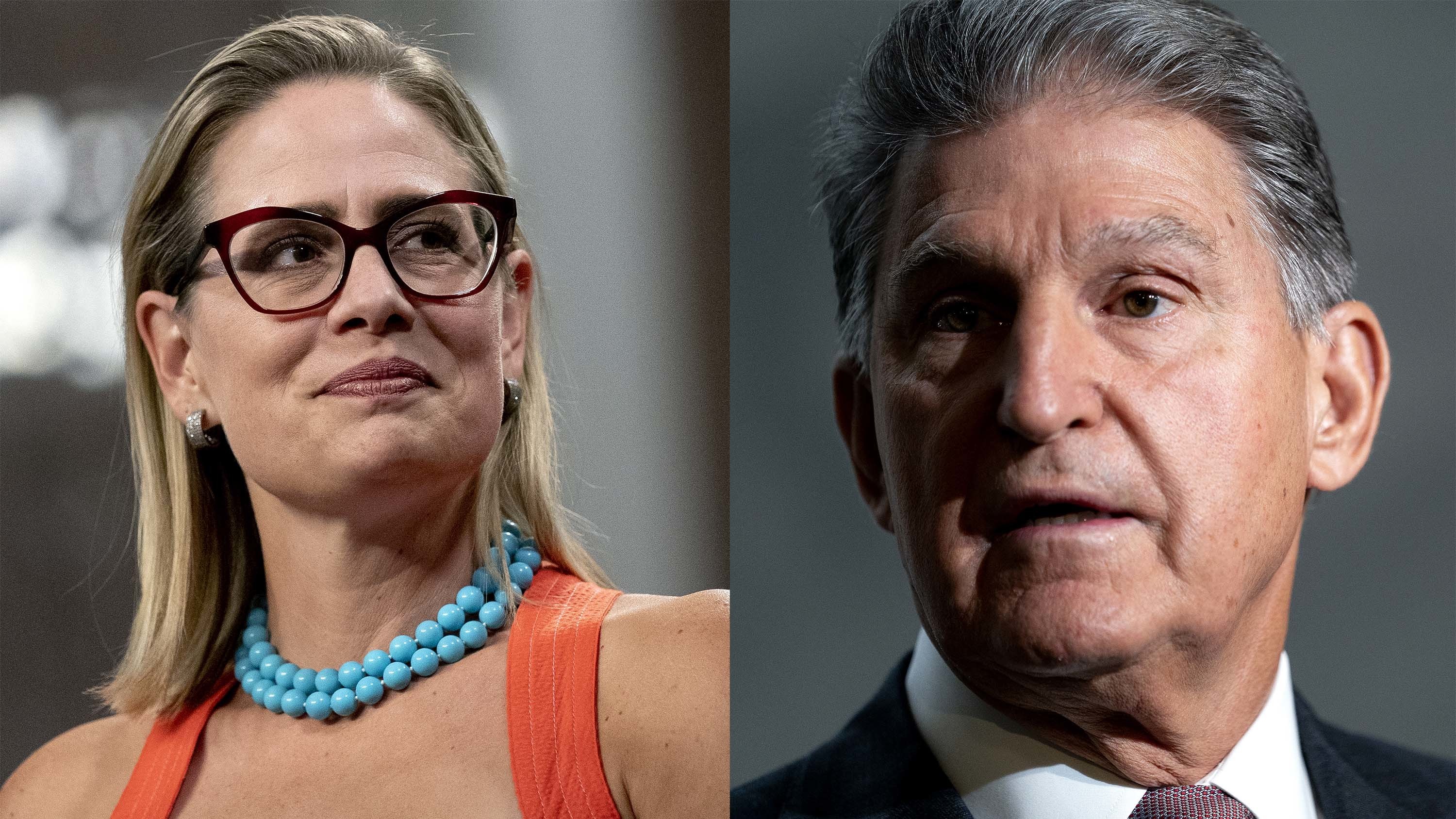 Sens. Kyrsten Sinema, D-Ariz., and Joe Manchin, D-W.Va., are the two holdouts as Democrats and the White House try to reach a deal on a sweeping spending bill. But their policy demands may put them at odds. (Bloomberg/Getty Images)