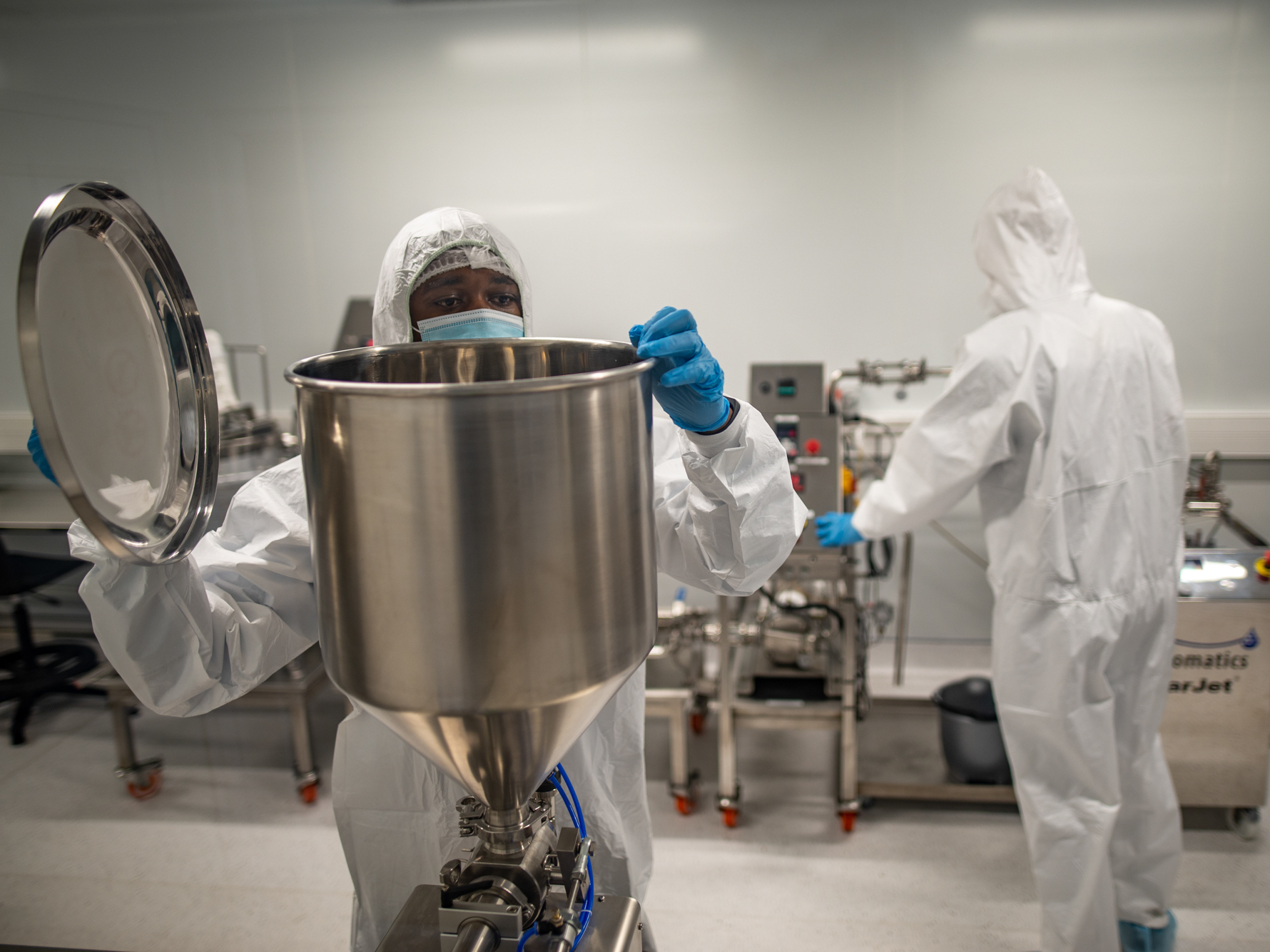 Members of a team at the Afrigen Biologics and Vaccines lab in Cape Town, South Africa. The World Health Organization has enlisted the company to replicate Moderna's COVID-19 vaccine. (Tommy Trenchard for NPR)