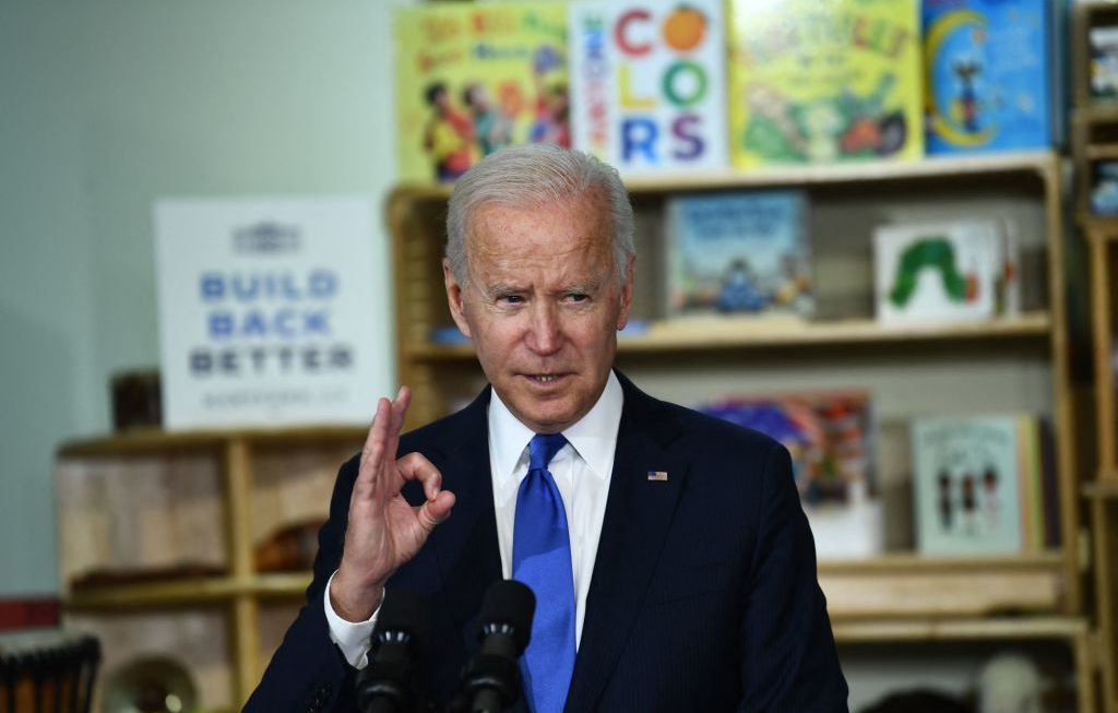 President Biden promotes his Build Back Better Agenda, highlighting the importance of investing in child care, during a speech at the Capitol Child Development Center in Hartford, Conn., on Oct. 15. (AFP via Getty Images)