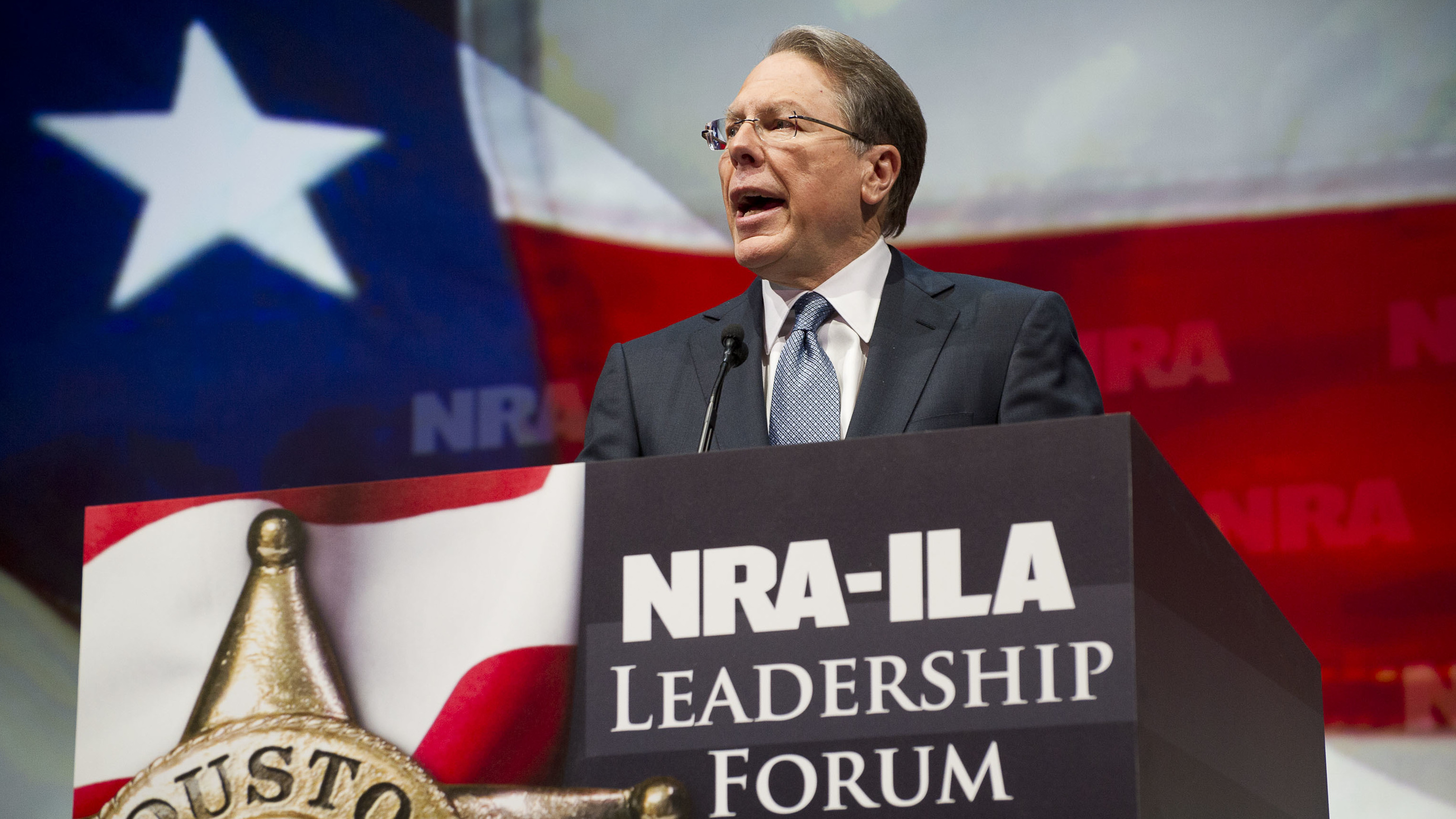 NRA Executive Vice President and Chief Executive Officer Wayne LaPierre speaks during the leadership forum at the National Rifle Association