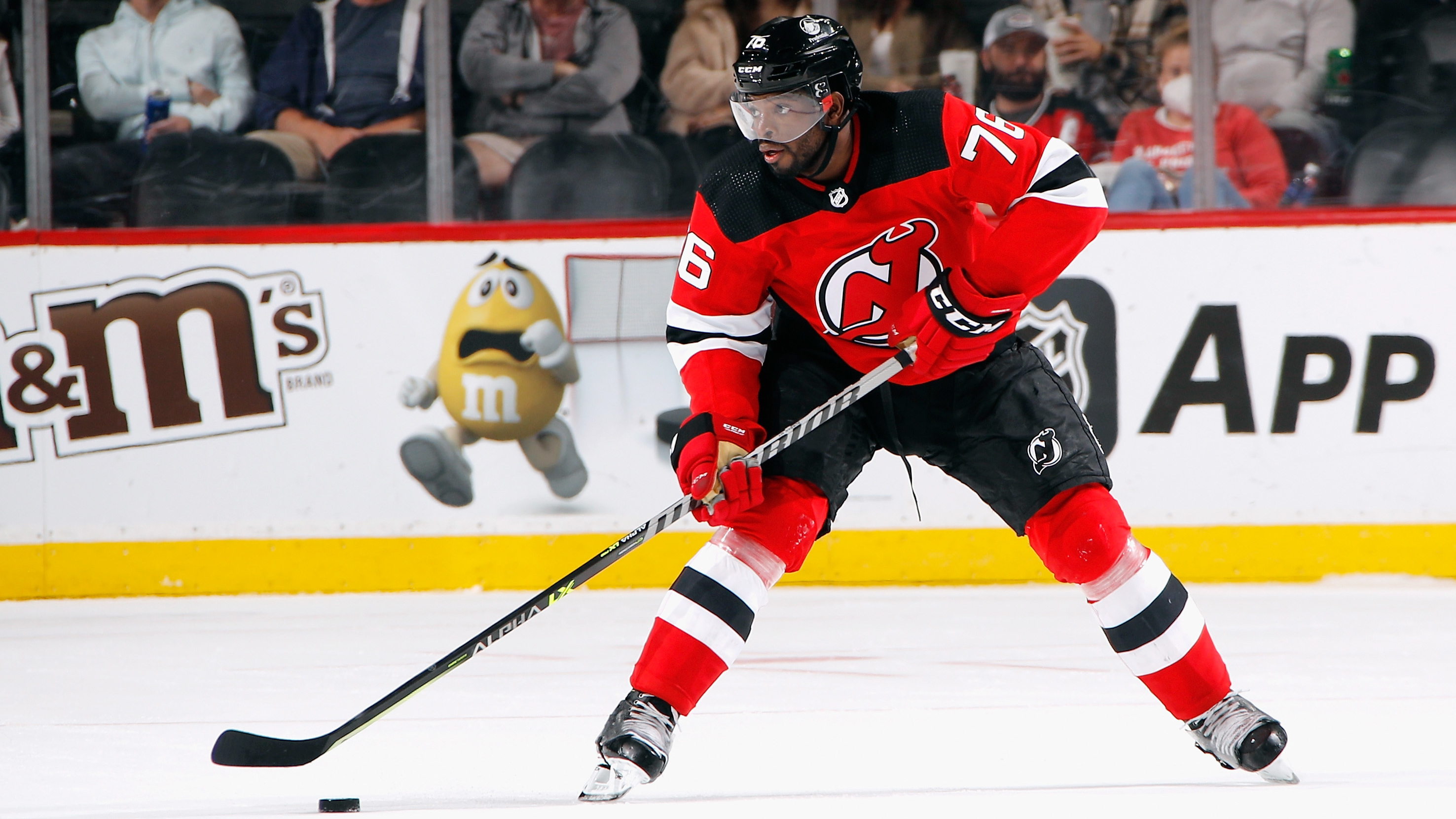 P.K. Subban of the New Jersey Devils skates against the Washington Capitals in a preseason game on Oct. 4 in Newark.