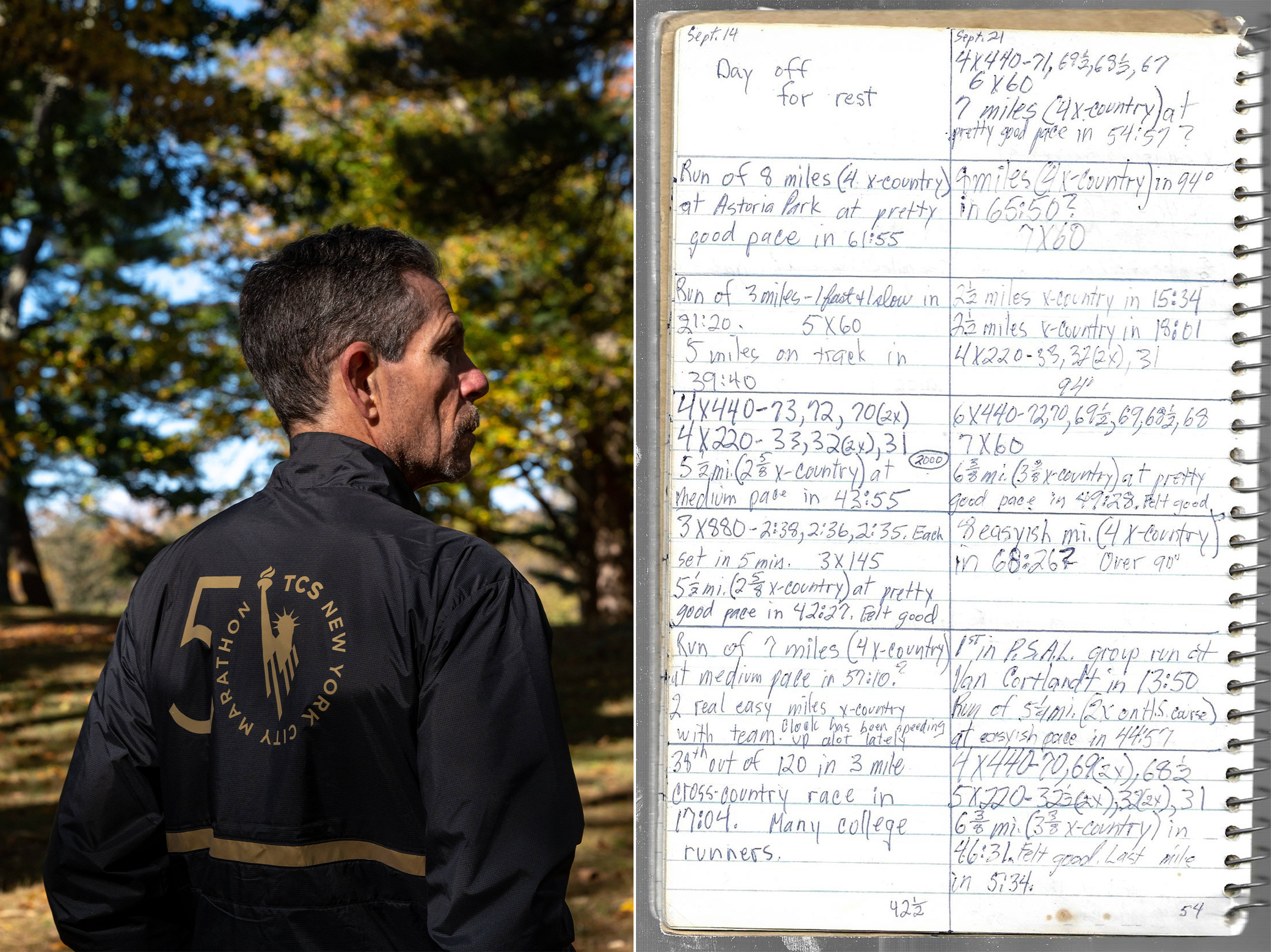 Larry Trachtenberg, one of the original athletes that completed the first New York City Marathon in 1970, will run the marathon's 50th edition this year. He kept his training log from the 1970 marathon. (Desiree Rios for NPR; Larry Trachtenberg)