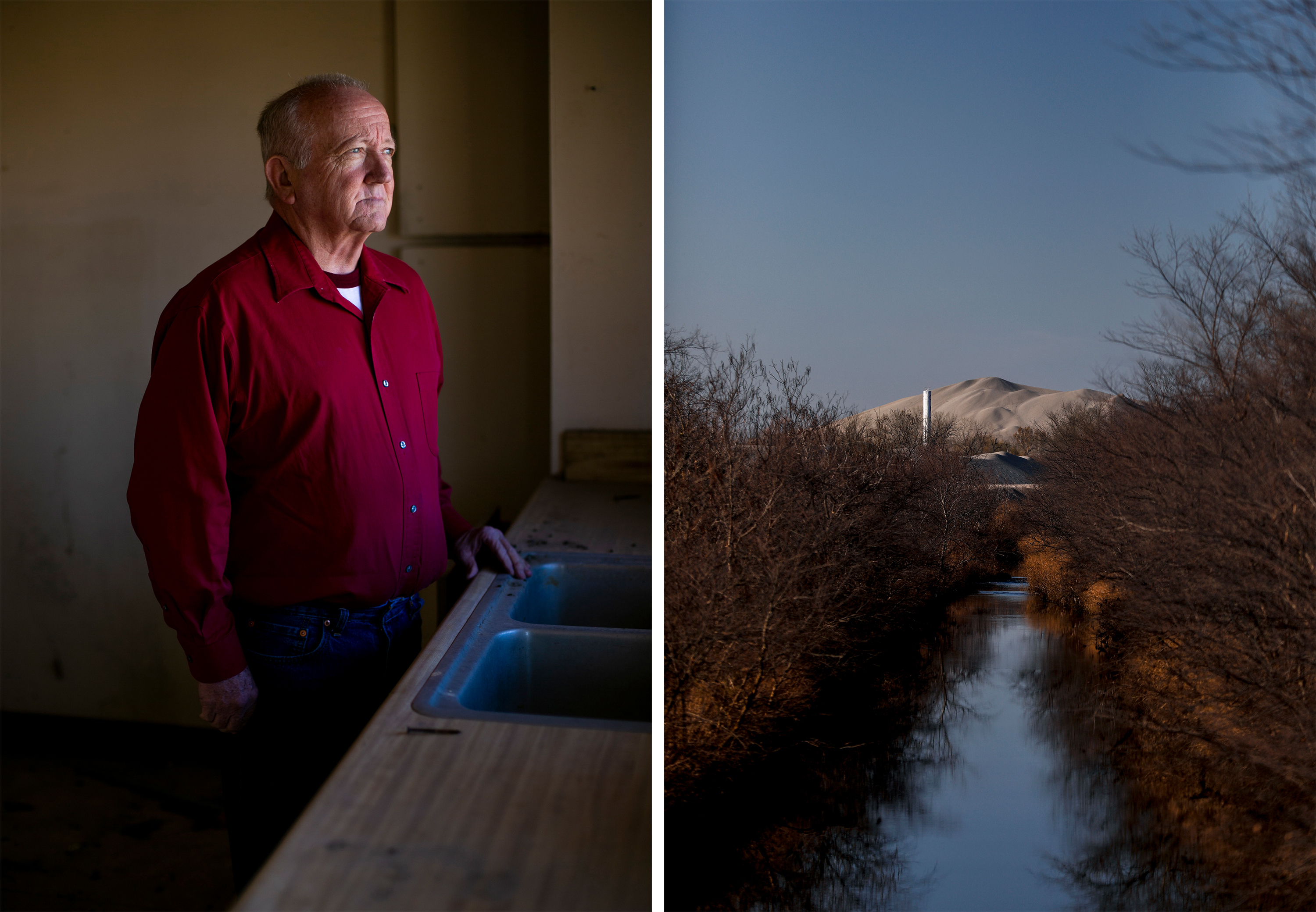 Songs and Pictures For Climate Change: A Playlist for the Planet 10 Pilcher, Okla.: Left: Terry Tyree, like many former residents of the town, said Picher was one big family before the buyout. "We lost that community. You know, Friday nights, you knew where everybody was going to be."; Right: Looking north from the ghost town of Douthat, Oklahoma along Tar Creek a chat pile rises like a mountain from the ghost town of Picher, Oklahoma.
