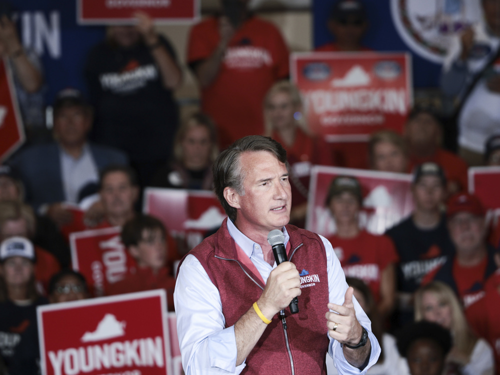 Virginia Republican gubernatorial candidate Glenn Youngkin speaks at a campaign rally at the Chesterfield County Airport on Monday. (Getty Images)