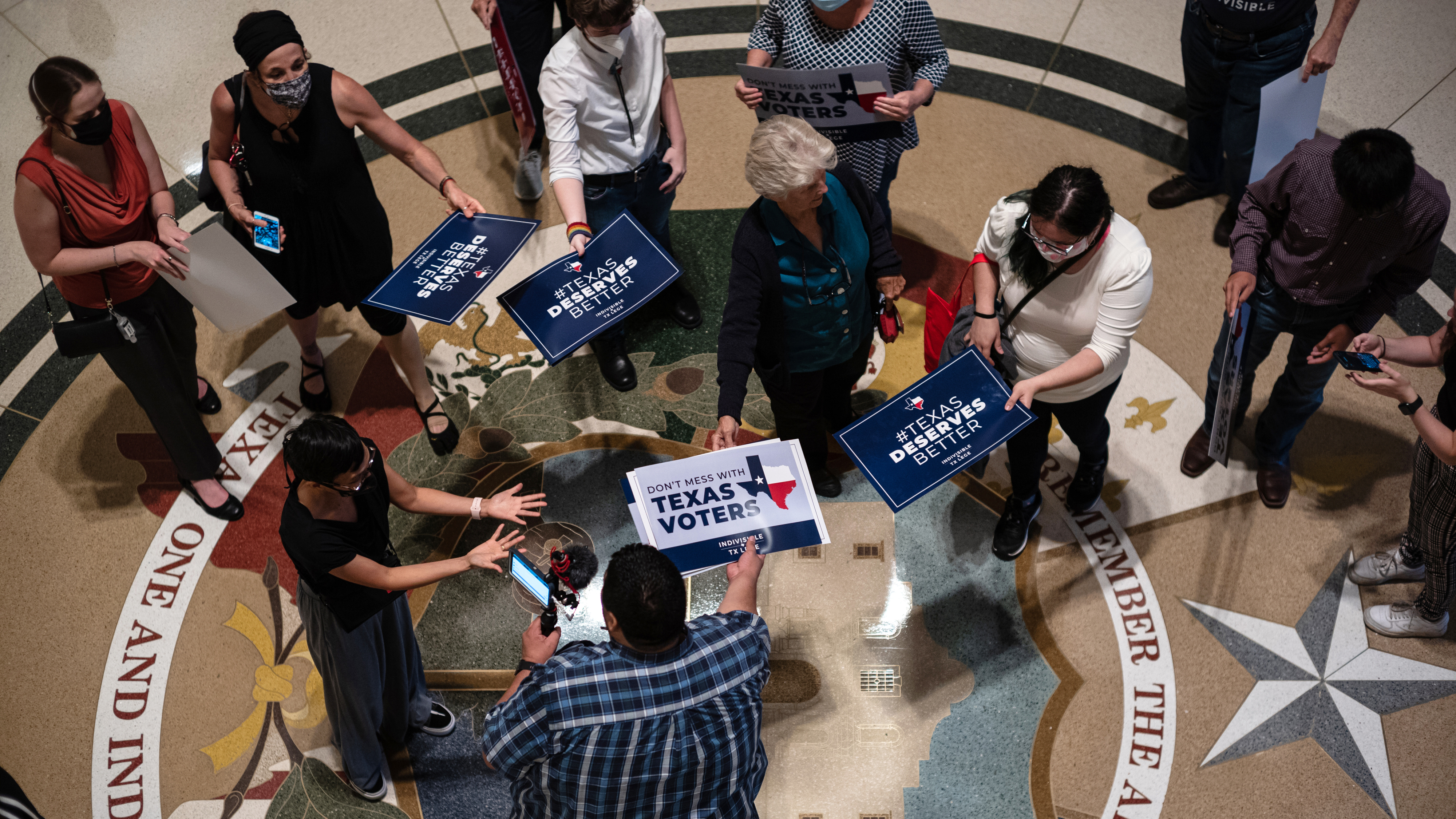 People opposed to Texas Republicans' effort to pass new voting restrictions gather at the state capitol in Austin on July 10. (Getty Images)