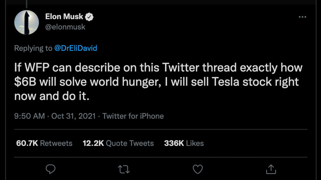 A screengrab of Elon Musk's tweet.