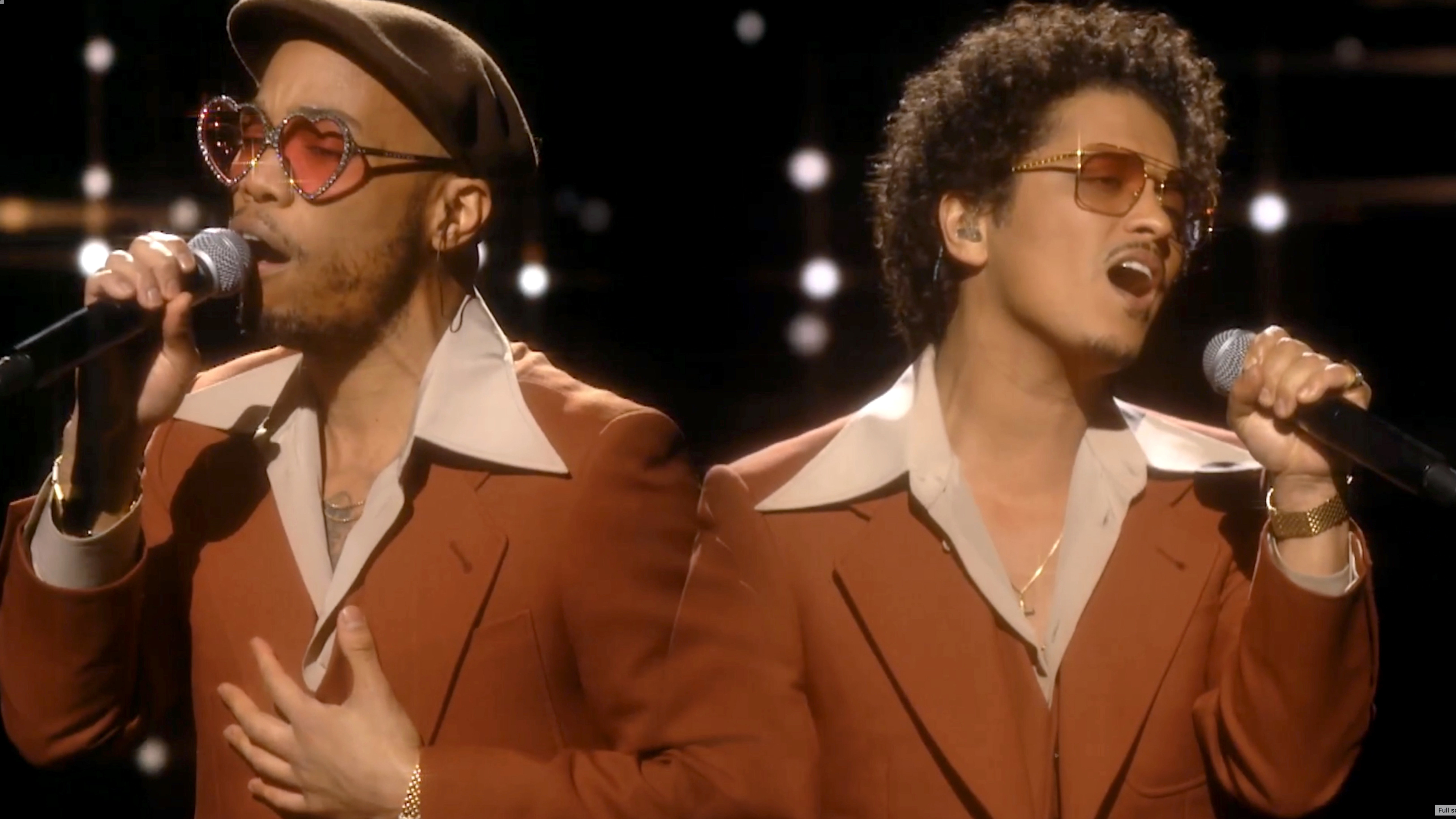 Anderson .Paak and Bruno Mars perform as Silk Sonic during the 2021 Grammy Awards broadcast. (Getty Images for The Recording Academy)