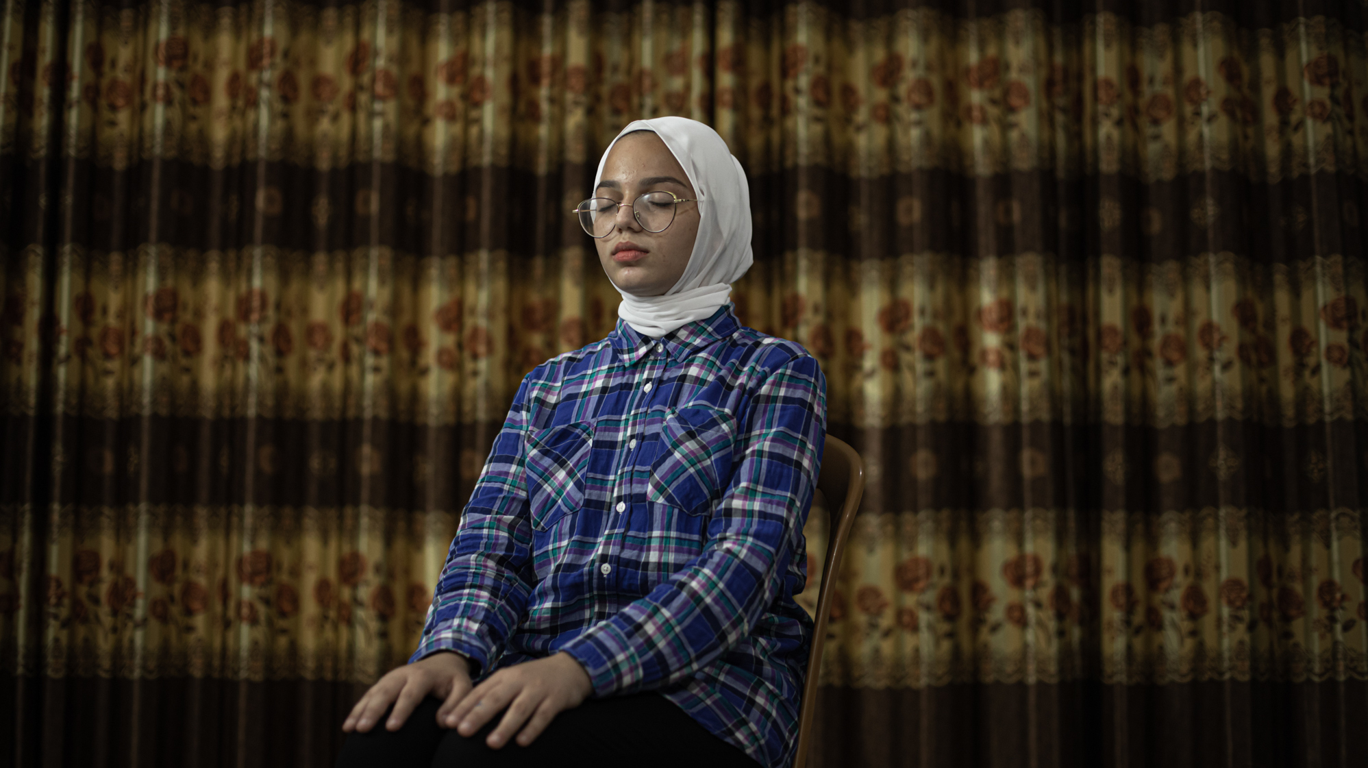 Teenager Sama Ahel was taught deep breathing to cope following the Gaza-Israel conflict in May. (Fatima Shbair for NPR)