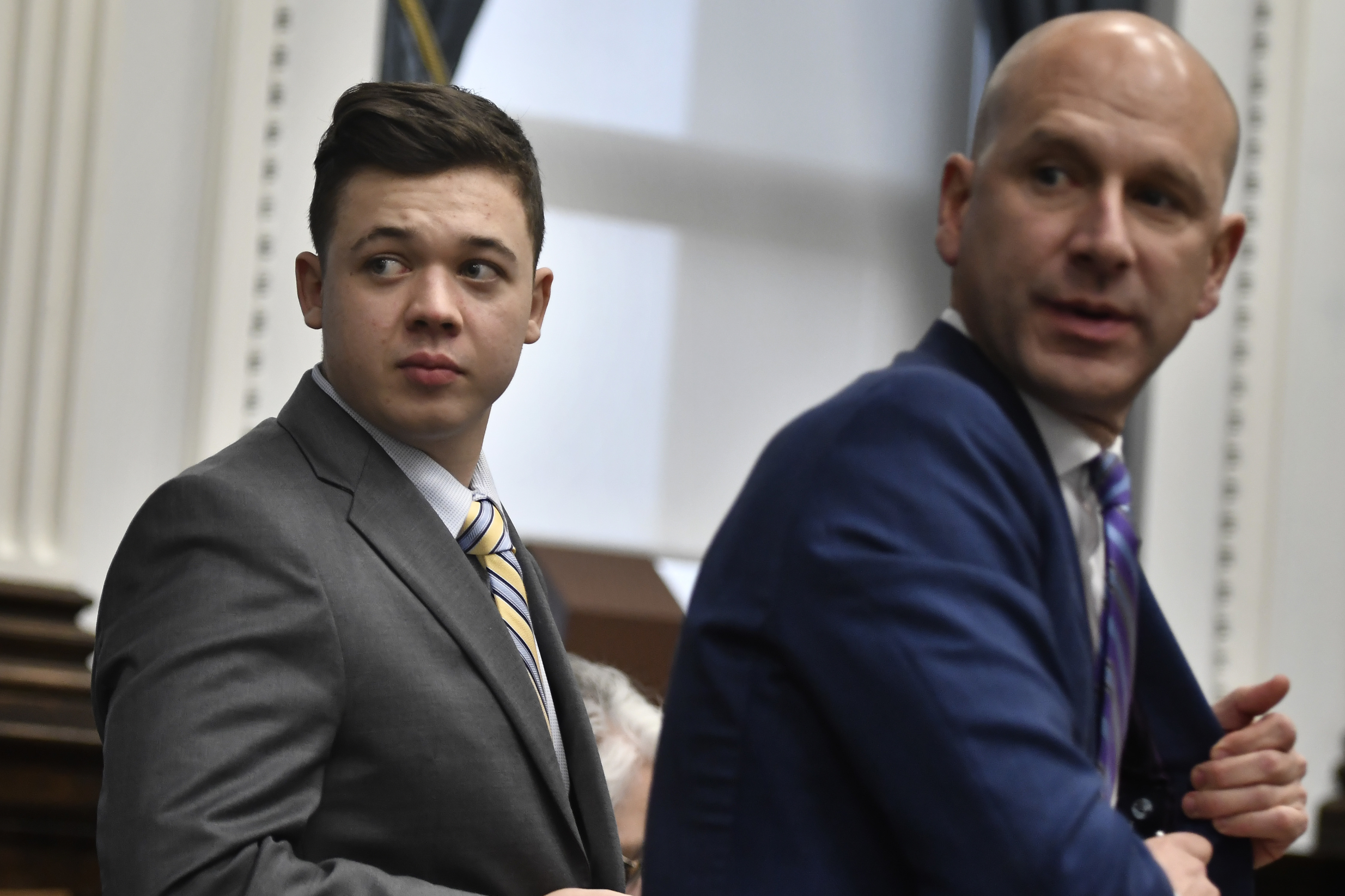 Kyle Rittenhouse, left, and his attorney Corey Chirafisi, during a hearing Wednesday. (Getty Images)