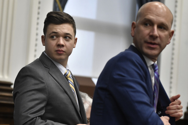 Kyle Rittenhouse, left, and his attorney Corey Chirafisi, during a hearing Wednesday.