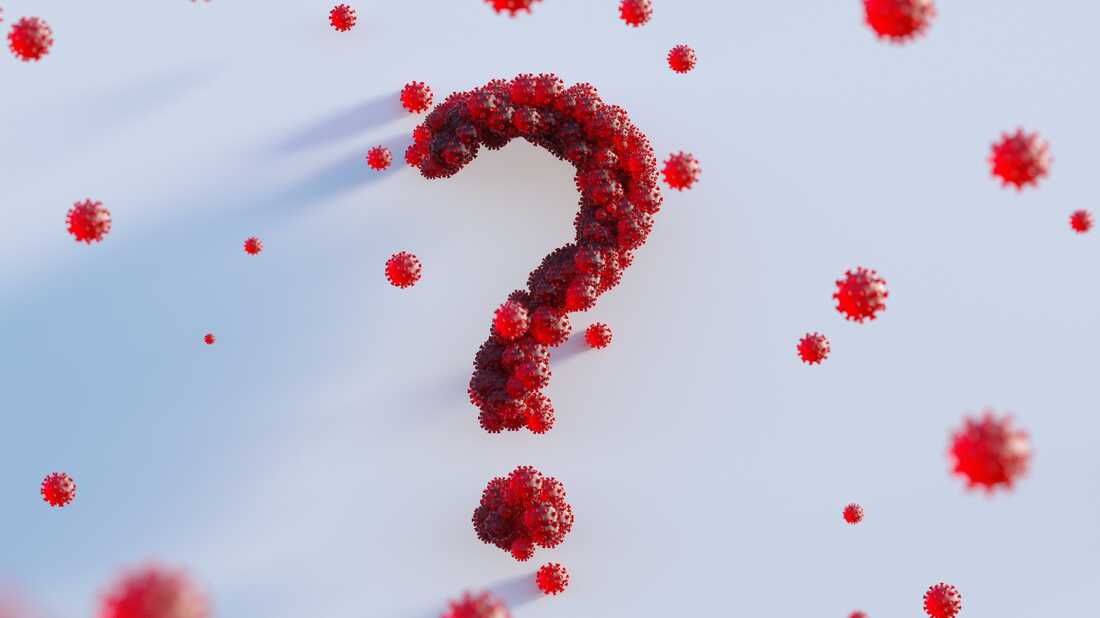 Covid-19 cells forming a question mark.