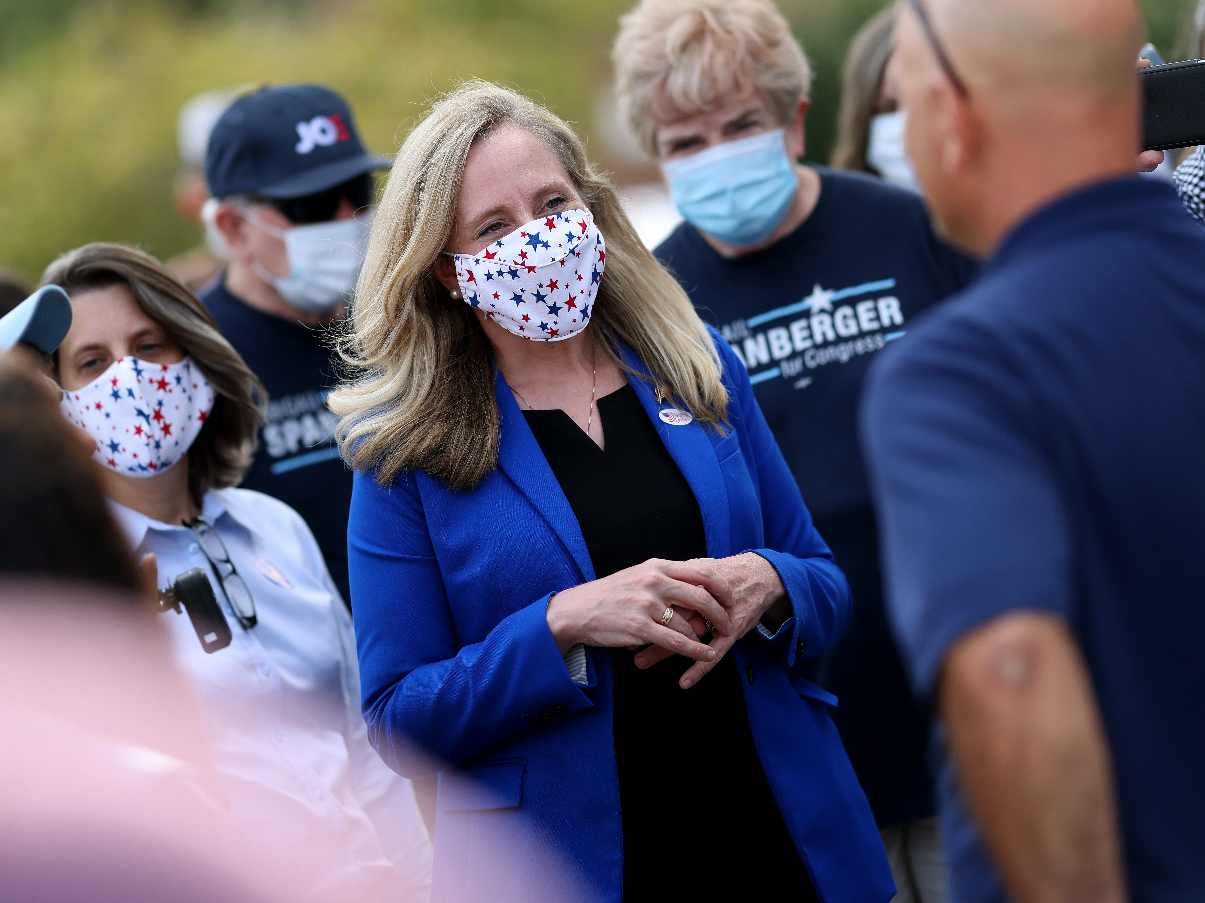 Rep. Abigail Spanberger, D-Va., is one of 70 House Democrats that Republicans are targeting to beat in November 2022. Here she greets voters outside the Orange County Registrar's office Sept. 18, 2020 in Orange, Va. (Getty Images)