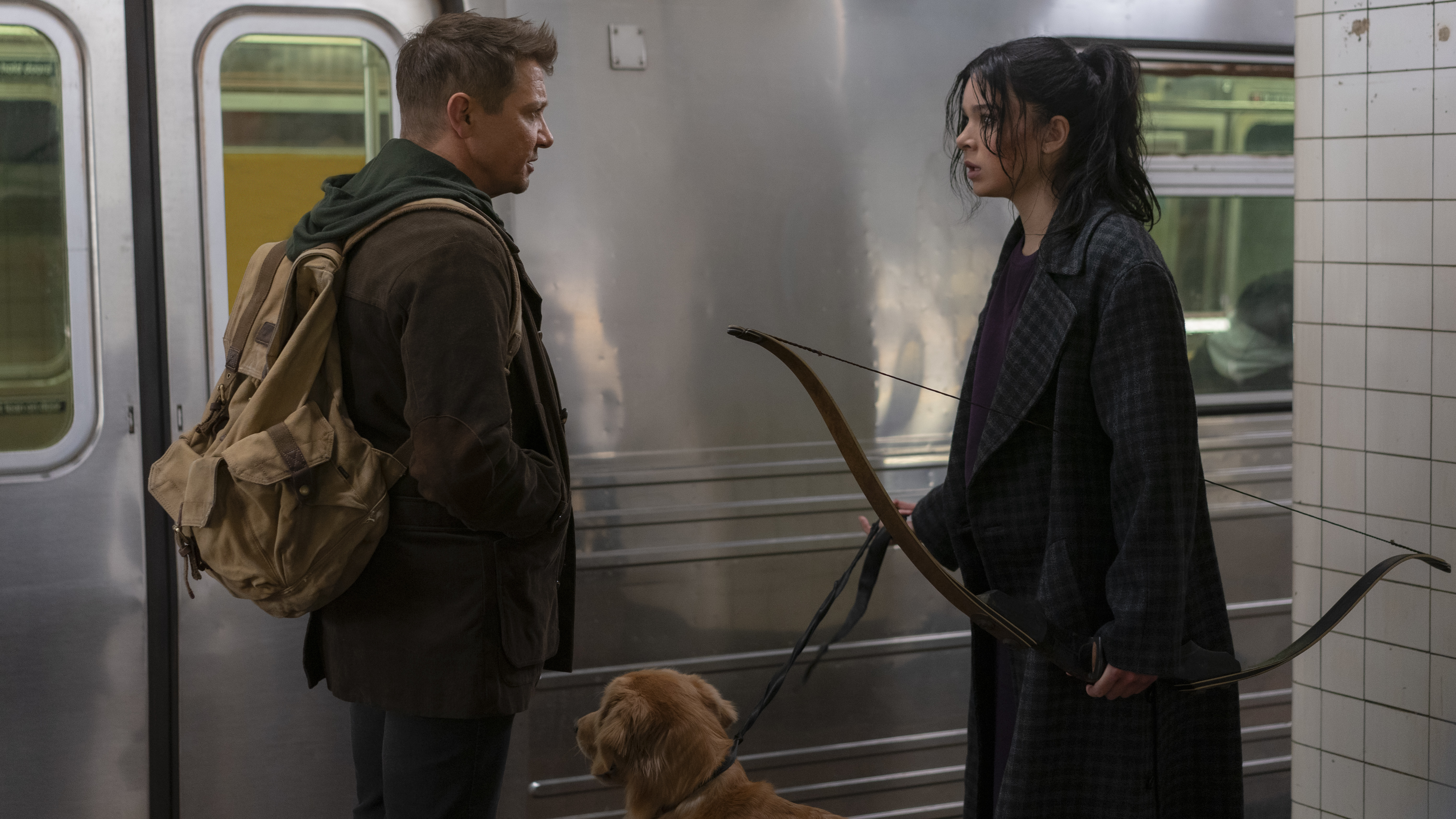 (L-R): Hawkeye/Clint Barton (Jeremy Renner) and Kate Bishop (Hailee Steinfeld) aim to please in Marvel's <em>Hawkeye</em>. (Marvel Studios)