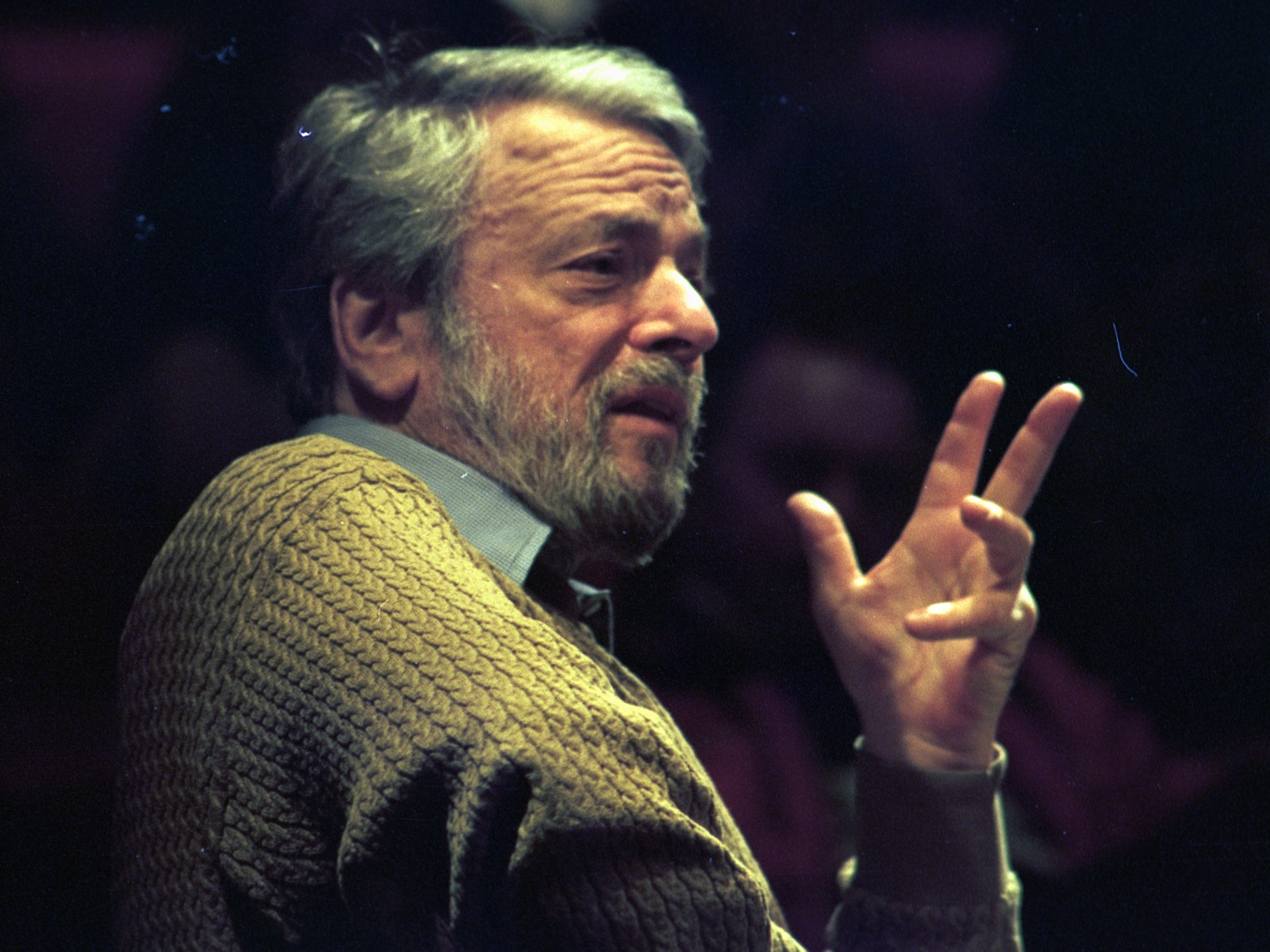 Stephen Sondheim onstage during an event at the Fairchild Theater in East Lansing, Mich., in 1997. (Getty Images)