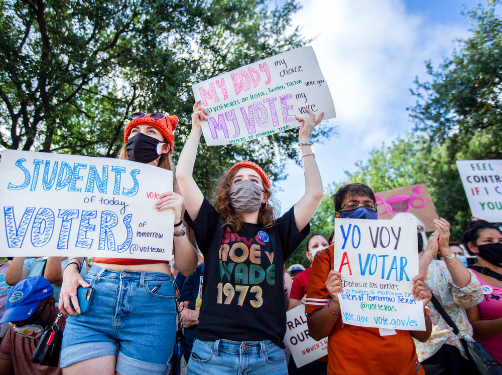 Demonstrators rally against laws the limit access to abortion at the Texas State Capitol on October 2, 2021 in Austin, Texas. The Women's March and other groups organized marches across the country to protest a new abortion law in Texas. (Montinique Monroe/Getty Images)