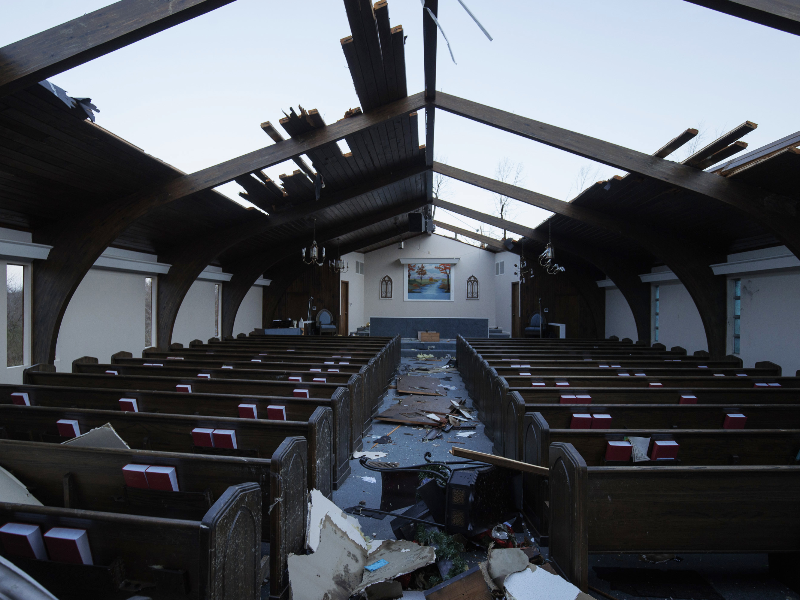 The Emmanuel Baptist Church in Mayfield, Ky., was damaged as multiple tornadoes tore through the region, leaving a large path of destruction.