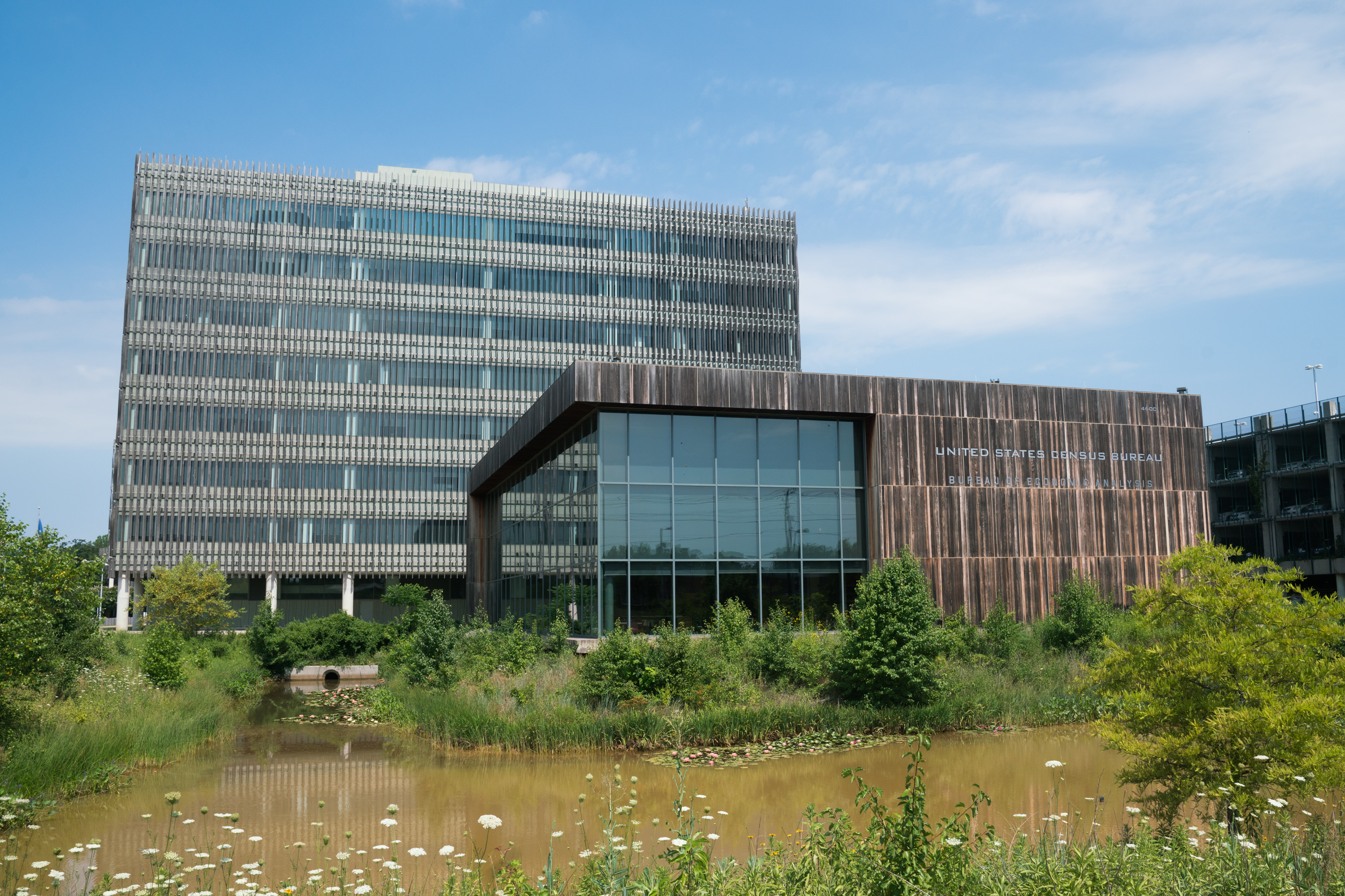 An NPR analysis has found that for years people of color have been underrepresented in the top rank of career civil servants at the U.S. Census Bureau, whose headquarters in Suitland, Md., are shown in this 2018 photo. (NPR)