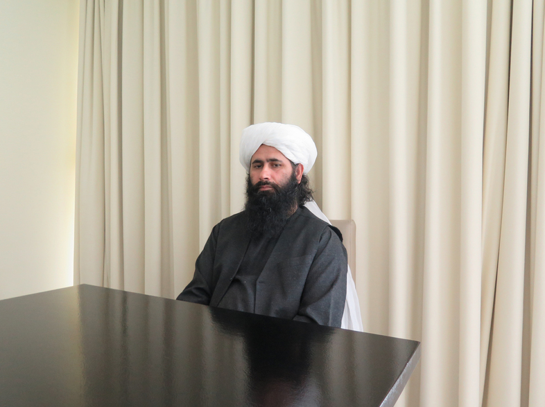 Taliban political office spokesman Muhammad Naeem Wardak spoke with NPR in Doha, Qatar, on Dec. 11. (Fatma Tanis/NPR)