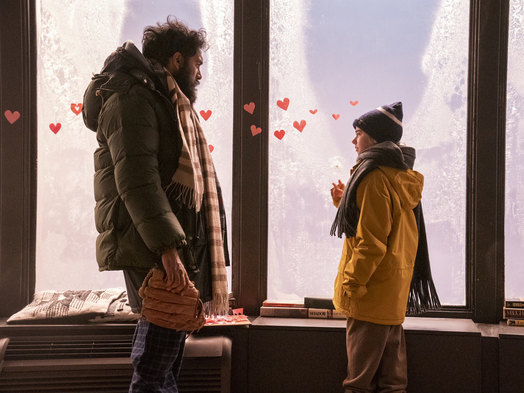 Jeevan (Himesh Patel) takes Kristen (Matilda Lawler) under his wing as a virus ravages humanity in HBO Max's <em>Station Eleven.</em> (HBO Max)