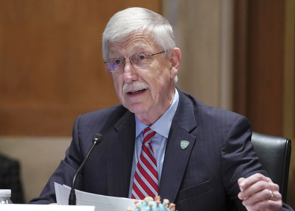 NIH Director Dr. Francis Collins, seen testifying before a Senate subcommittee in May, on Capitol Hill in Washington, D.C. Collins' last day on the job is Sunday. (Sarah Silbiger/AP)