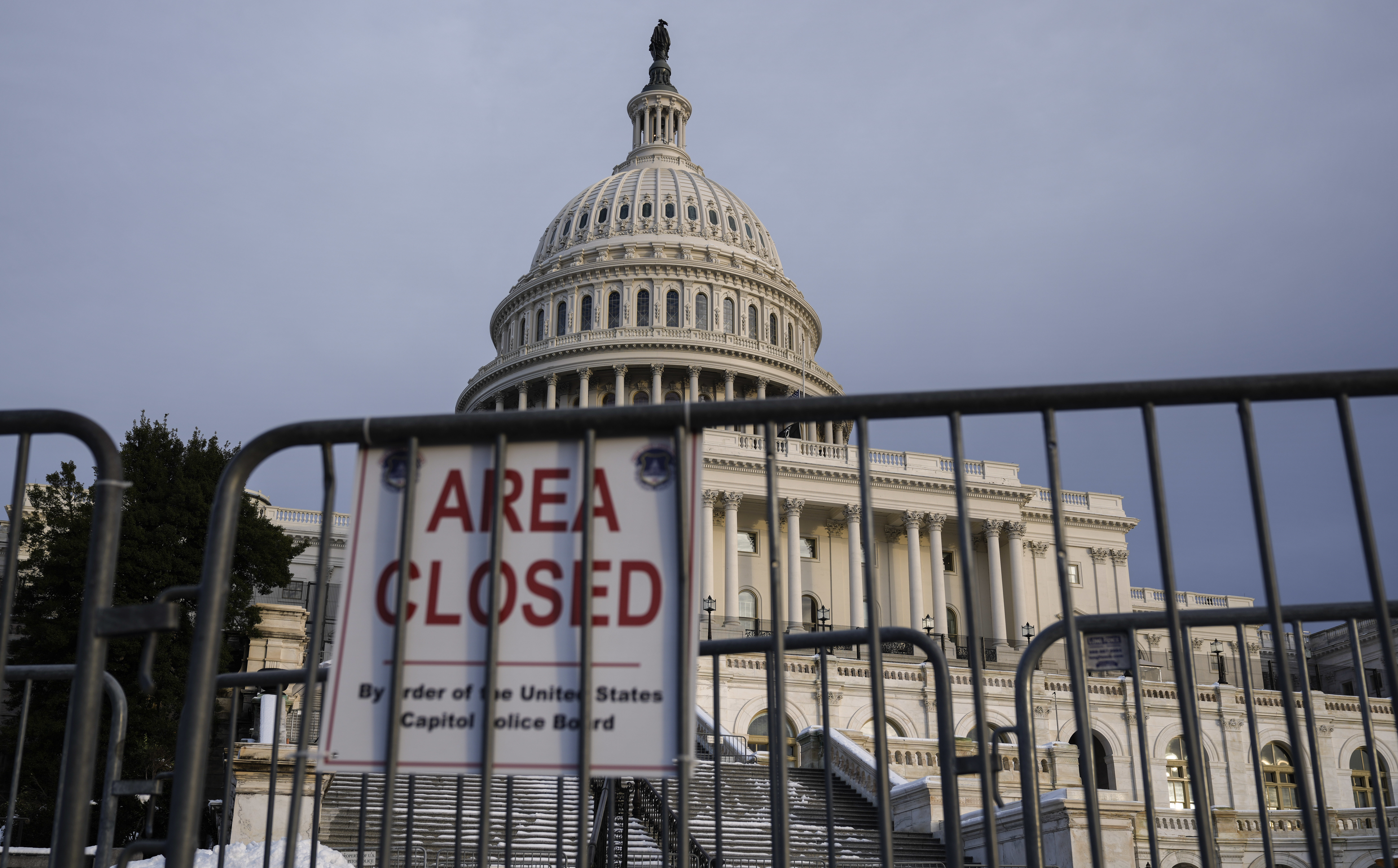 Security fences are positioned near the West Front of the U.S. Capitol on Wednesday, a day ahead of the first anniversary of the Jan. 6 insurrection. (Getty Images)