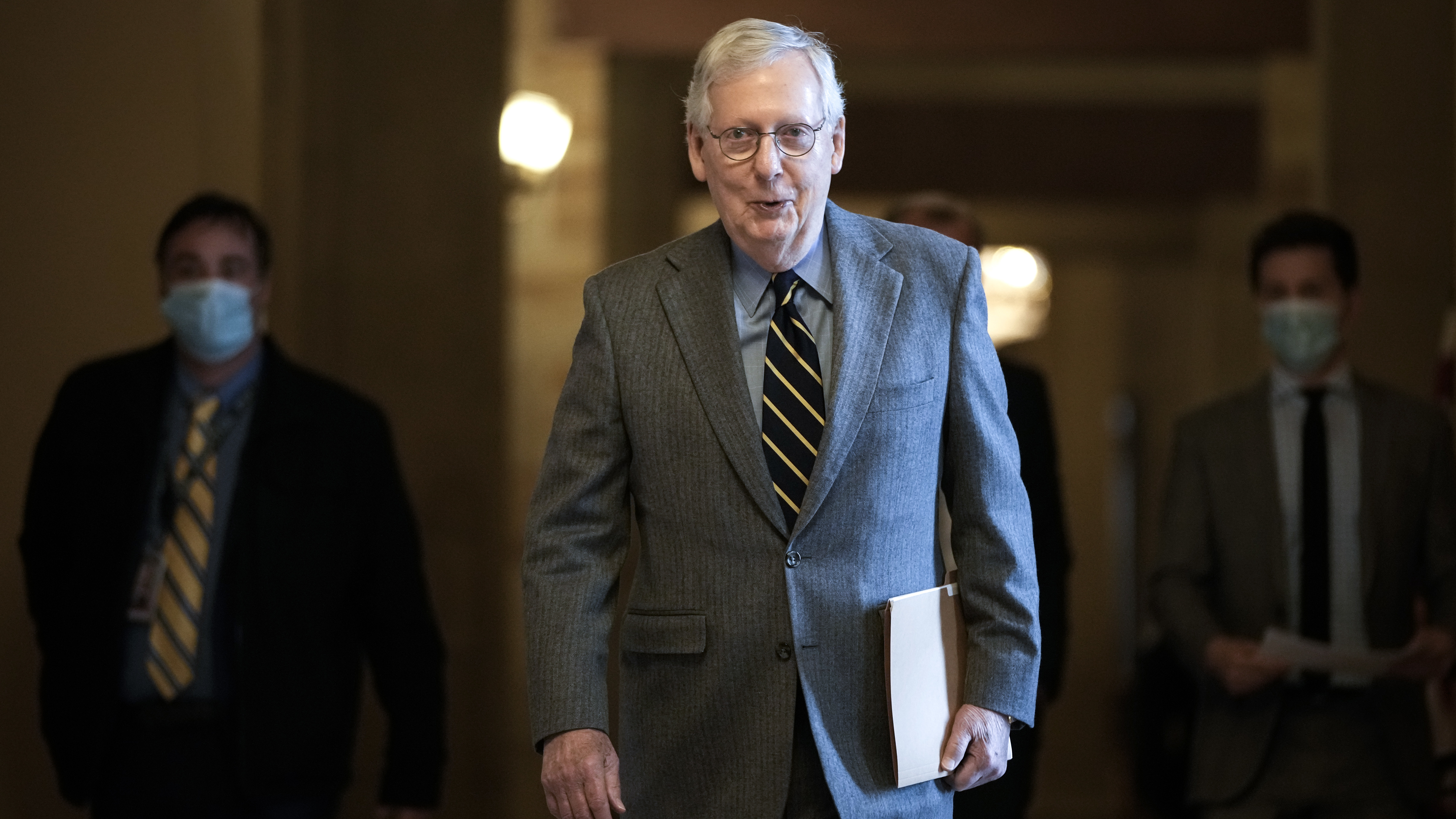 Senate Minority Leader Mitch McConnell, R-Ky., walks to the Senate floor at the U.S. Capitol on Wednesday. McConnell says he may be open to reforming the Electoral Count Act. (Getty Images)