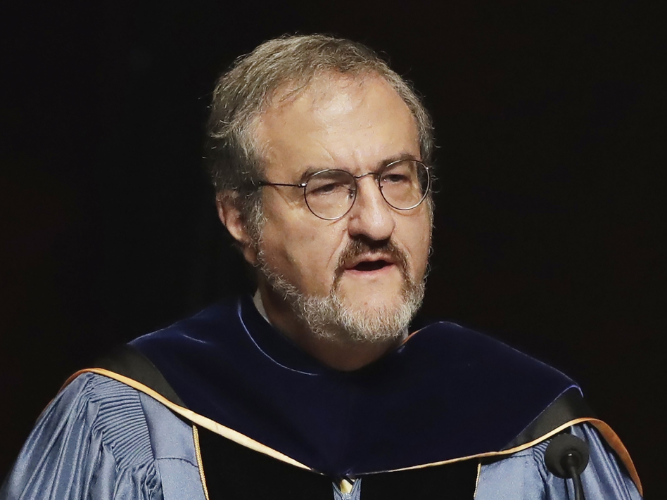 In this Jan. 30 2017, file photo, University of Michigan President Mark Schlissel speaks during a ceremony at the university, in Ann Arbor, Mich. Schlissel has been removed as president of the University of Michigan due to the alleged "inappropriate relationship with a University employee," the school said. (Carlos Osorio/AP)