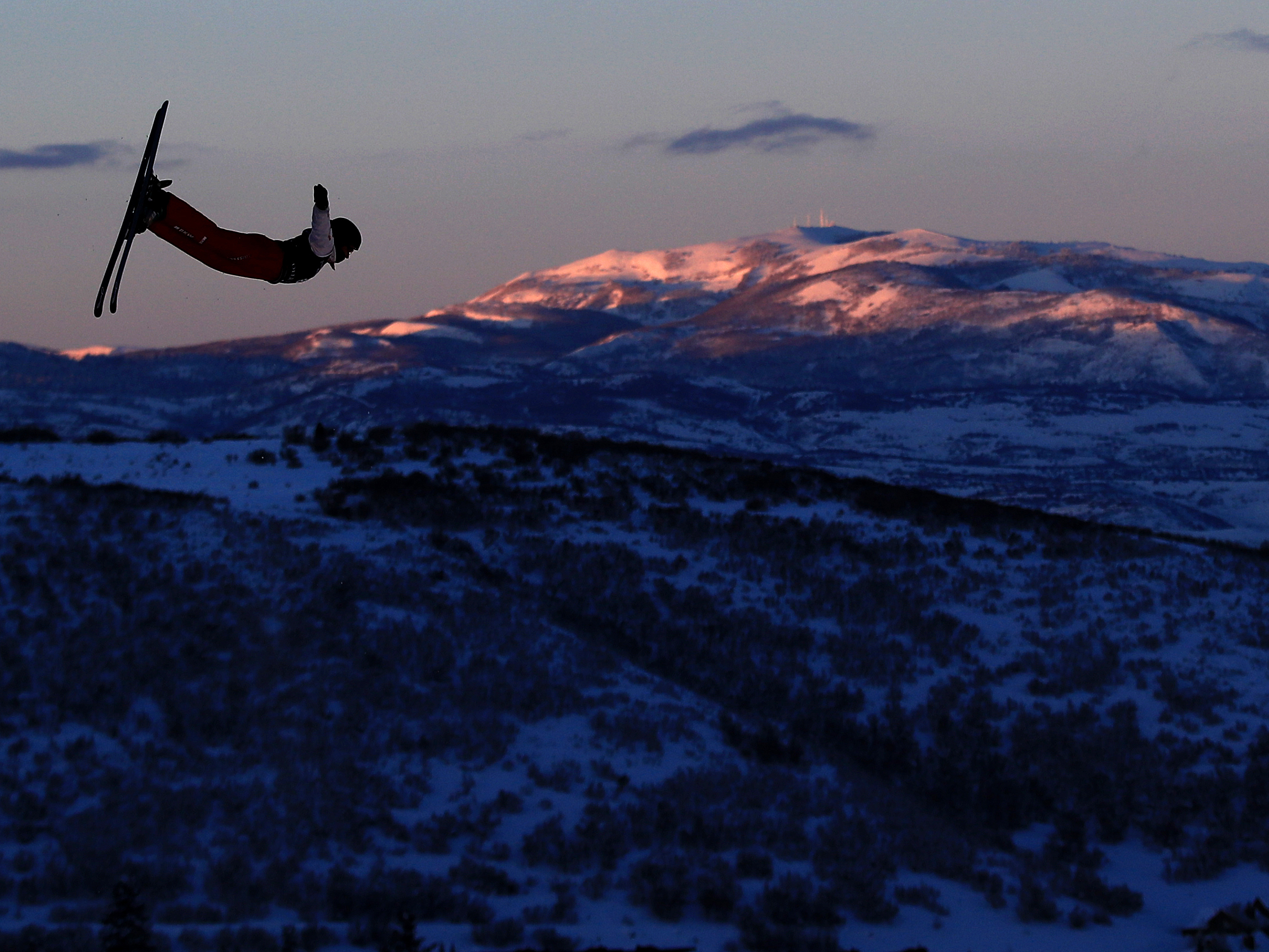 Carol Bouvard of Switzerland during training for the Mixed Team Aerials at the FIS Freestyle Ski and World Championships on in 2019. Mixed team aerials is a new event at the Beijing Winter Olympics this year. (Getty Images)