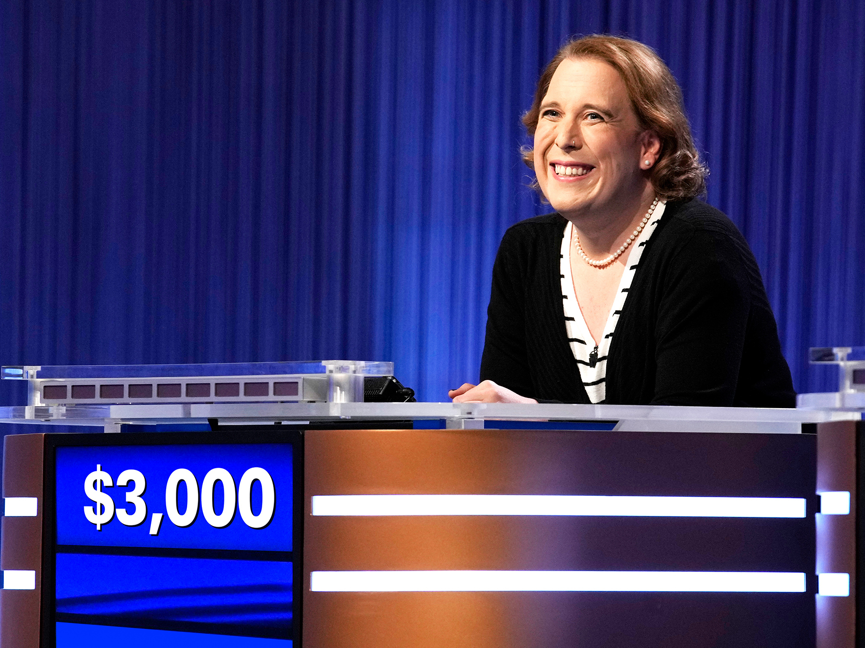 Amy Schneider will seek to continue her historic winning streak Tuesday night on &quot;Jeopardy!&quot; (Jeopardy Productions Inc.)