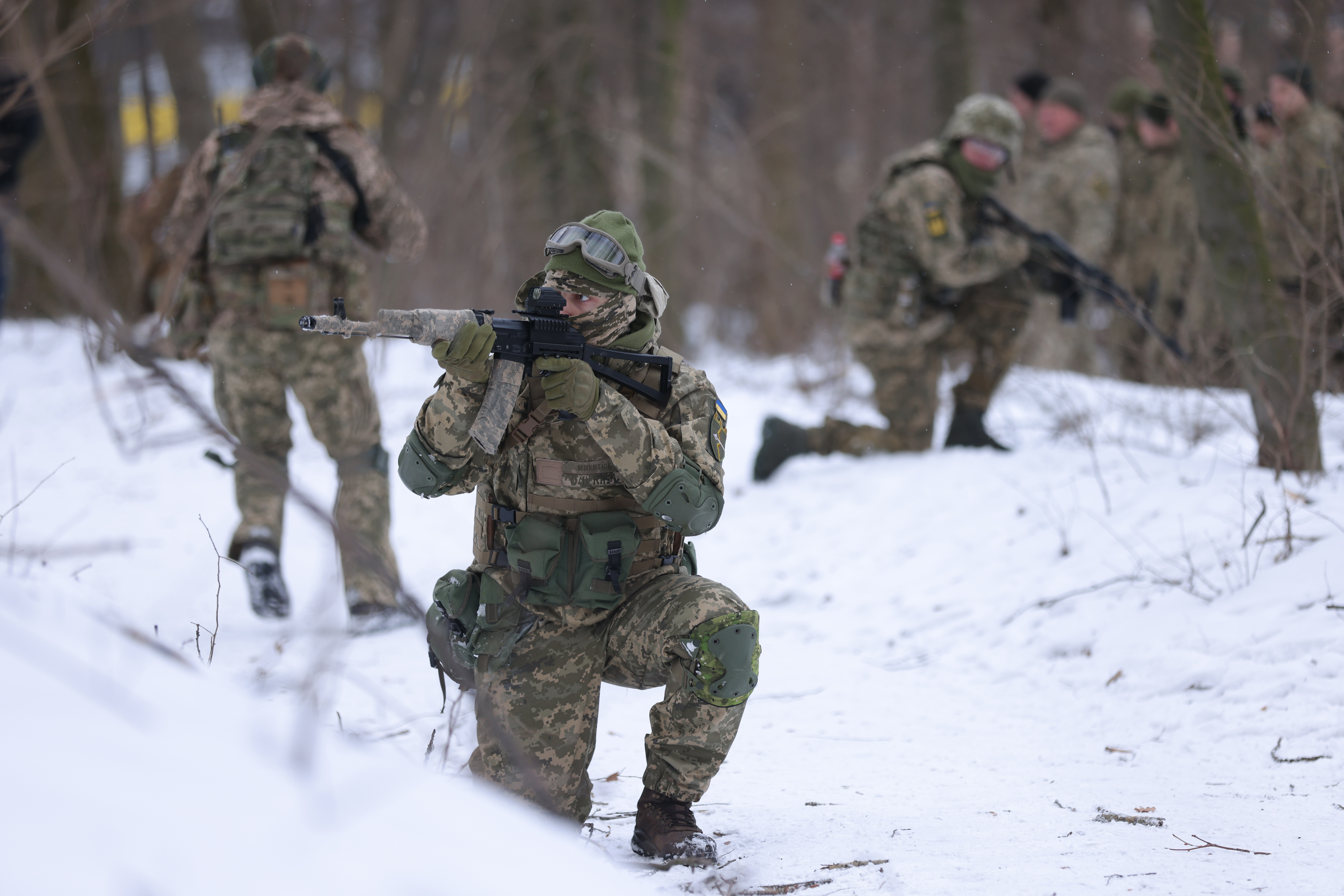 Civilian participants in a Kyiv Territorial Defense unit train on a Saturday in a forest on Jan. 22, 2022 in Kyiv, Ukraine. Across Ukraine thousands of civilians are participating in such groups to receive basic combat training and in time of war would be under direct command of the Ukrainian military. (Getty Images)