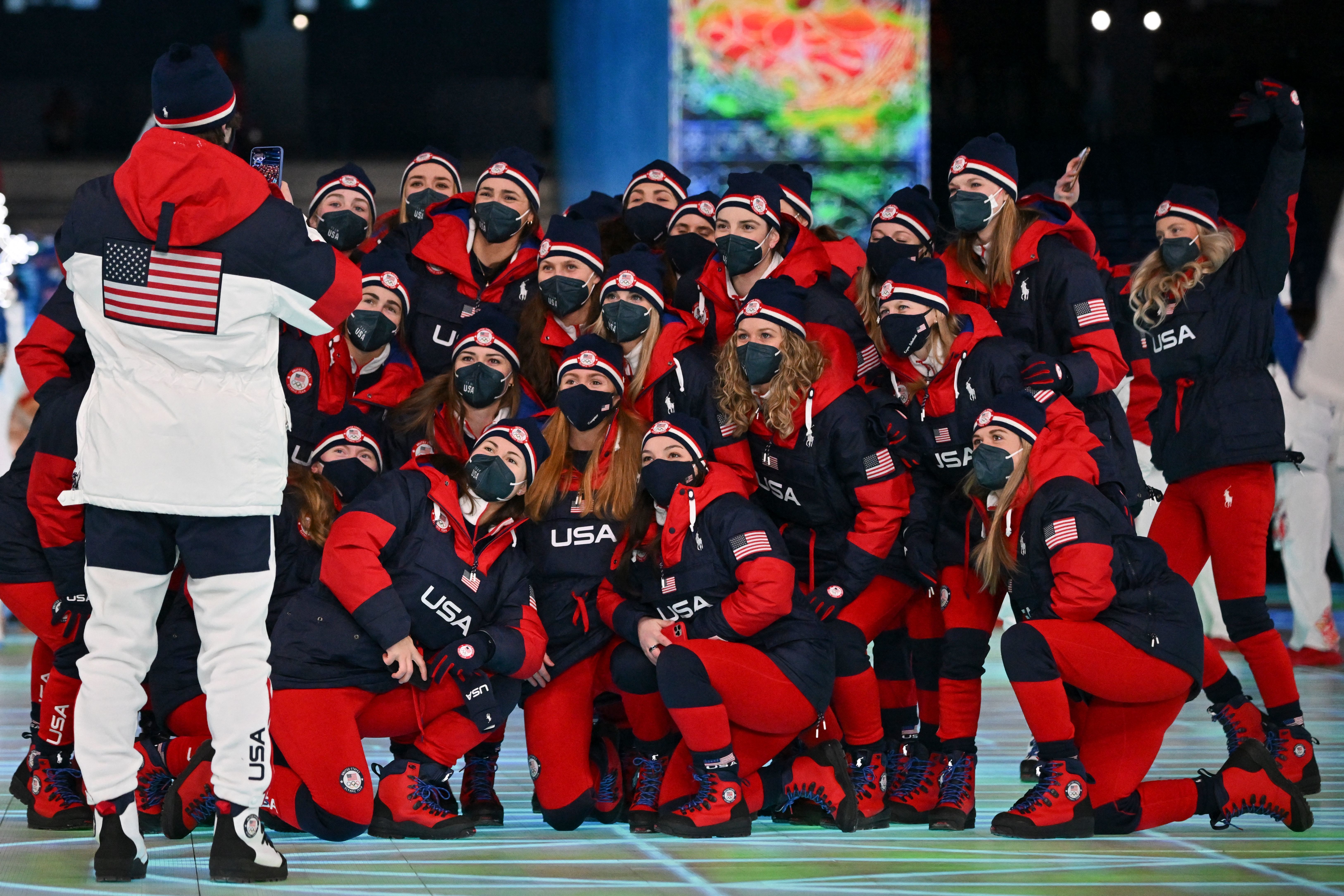 The Winter Games have begun. See photos and highlights from the opening ceremony 7 Members of the U.S. delegation pose for photos as they take part in the parade of athletes during the opening ceremony.
