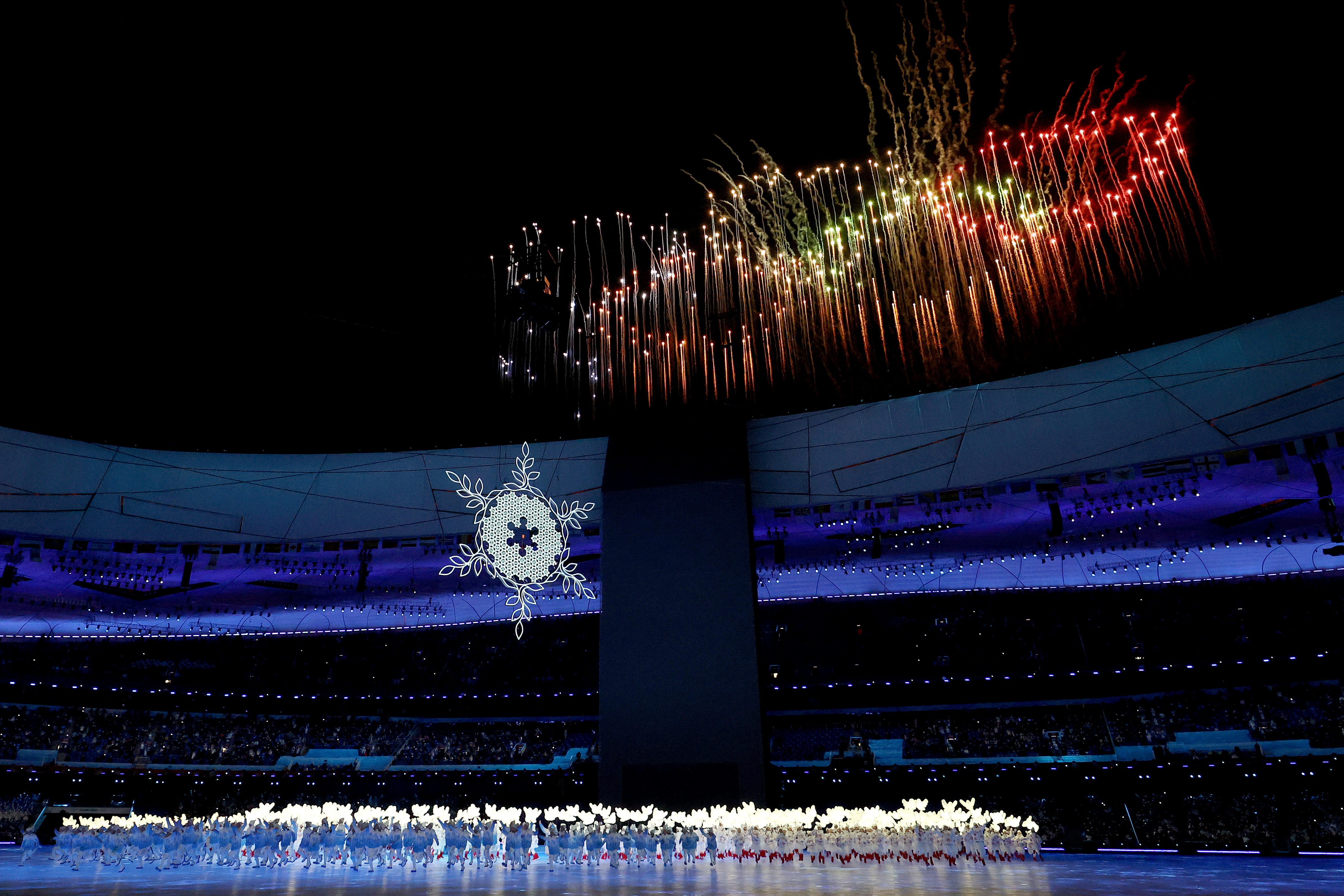 A firework display is seen during the opening ceremony of the 2022 Winter Olympics at the Beijing National Stadium on Friday. (Getty Images)