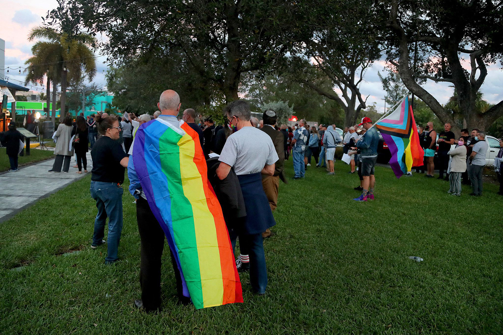 Opponents gather for a Safe Schools South Florida & Friends rally to push back against the so-called Don't Say Gay bill at the Pride Center in Wilton Manors, Fla., on Feb. 2. (Sun Sentinel/TNS/ABACA via Reuters)