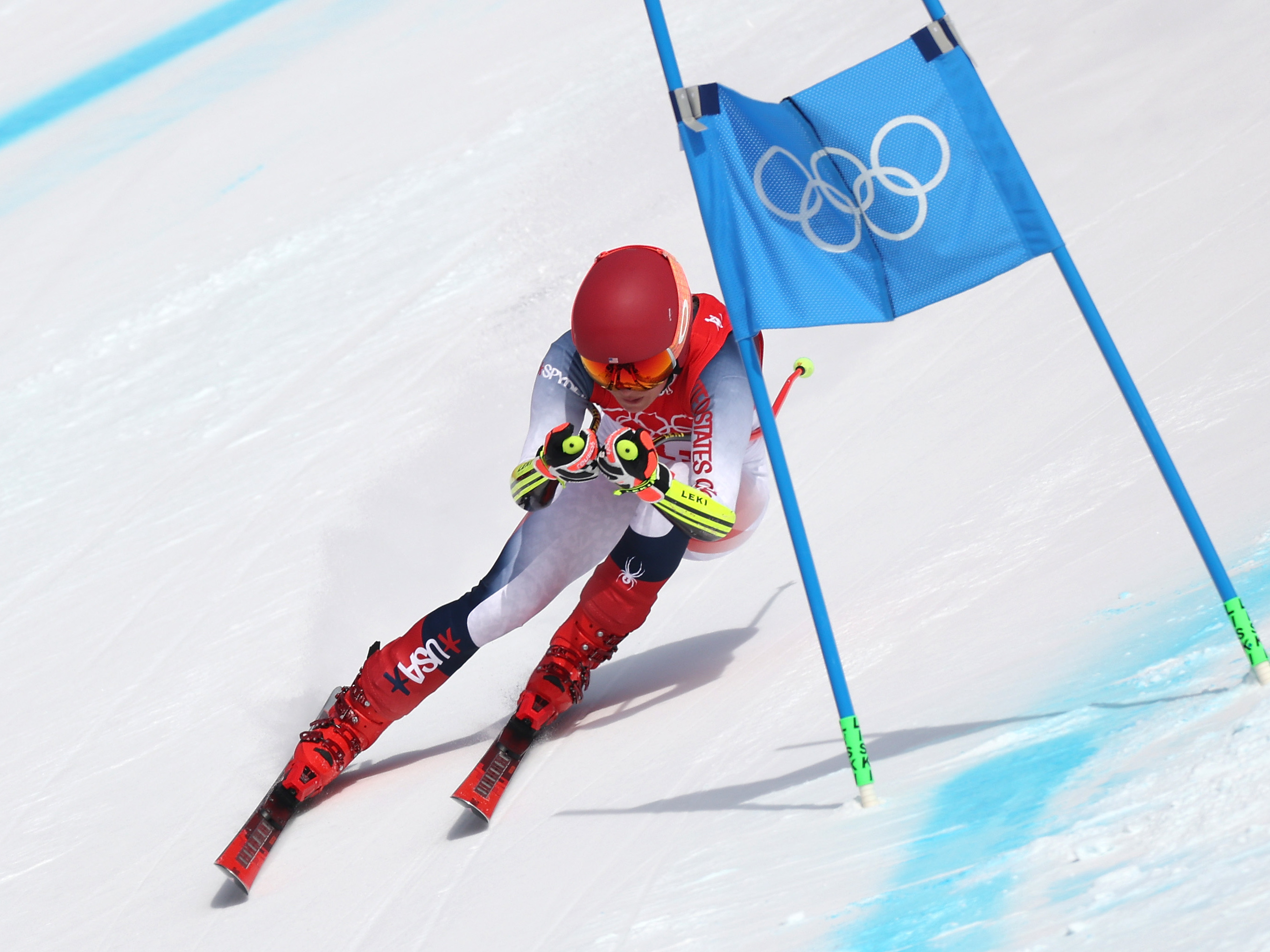 Mikaela Shiffrin of Team USA skis during the super-G competition on Friday at the Beijing Olympics. She placed ninth after failing to finish her last two races. (Getty Images)