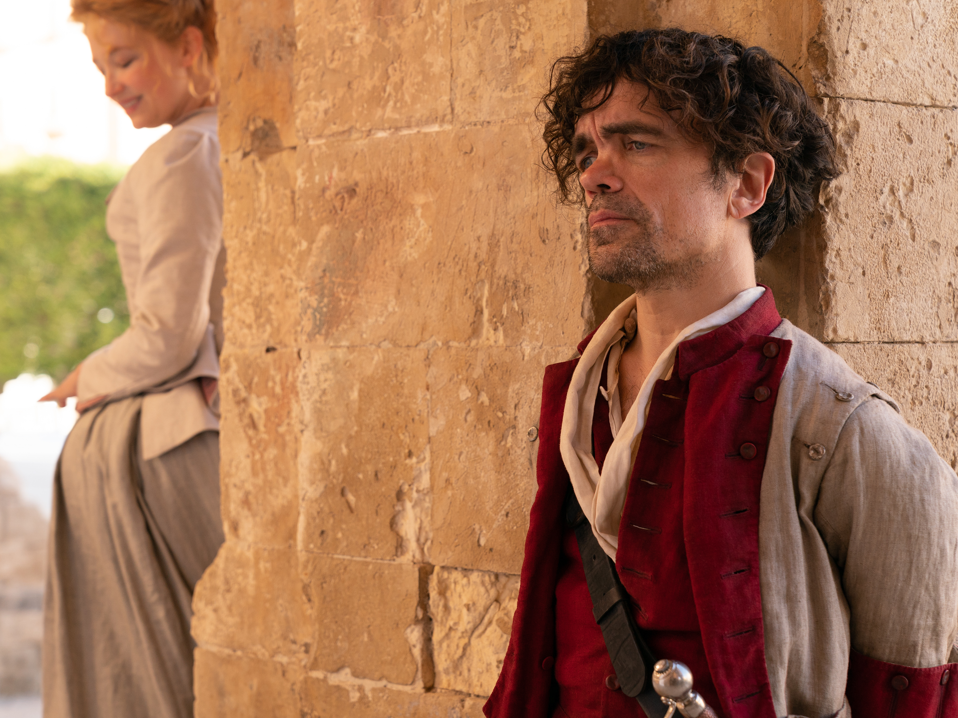 Haley Bennett stars as Roxanne and Peter Dinklage as Cyrano.
